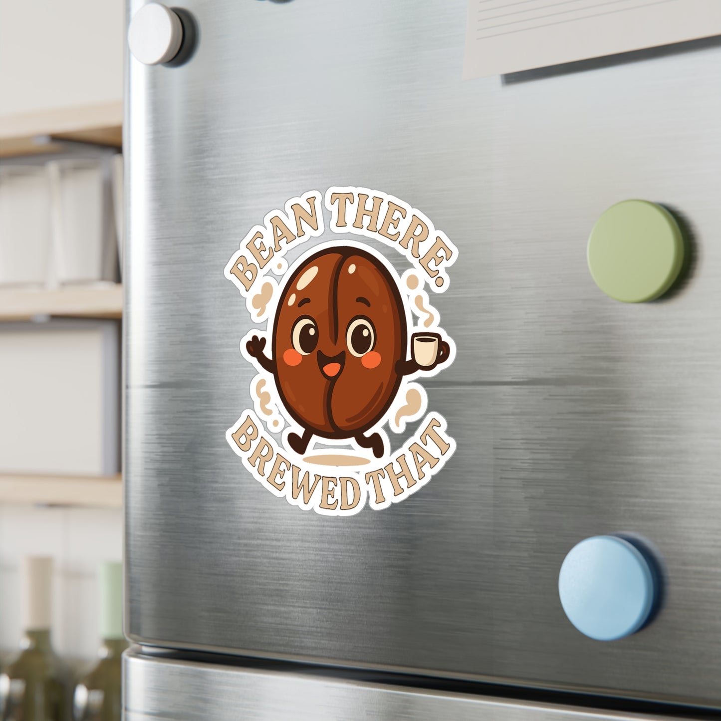 Coffee Sticker – "Bean There Brewed That" Funny Caffeine Pun Vinyl Decals for Laptop, Water Bottle, Waterproof Beans Lover Gift