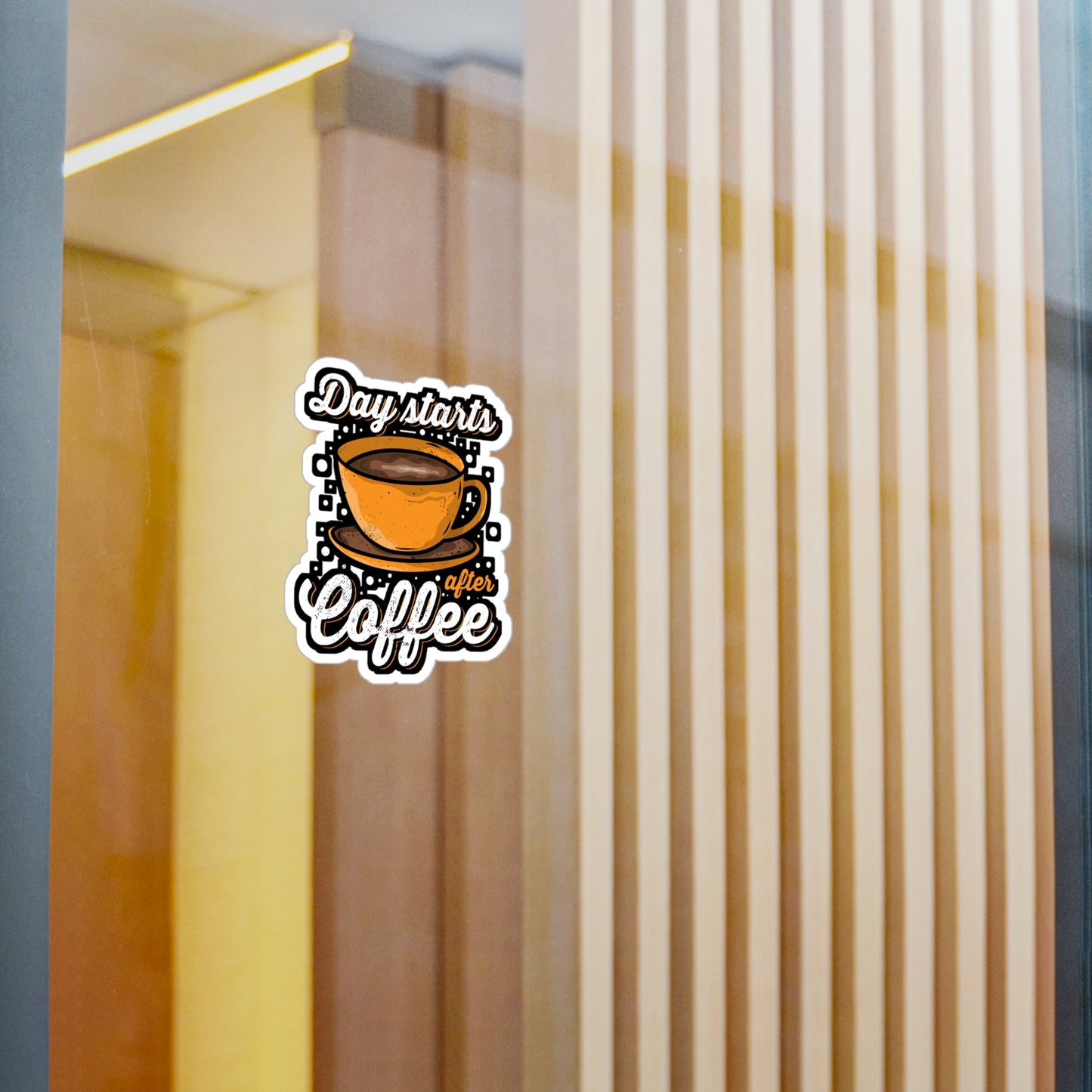 Day starts after Coffee - Coffee Sticker for Laptop Sticker. Water Bottle Sticker, Vinyl Cappuccino Decal - Coffee Gift