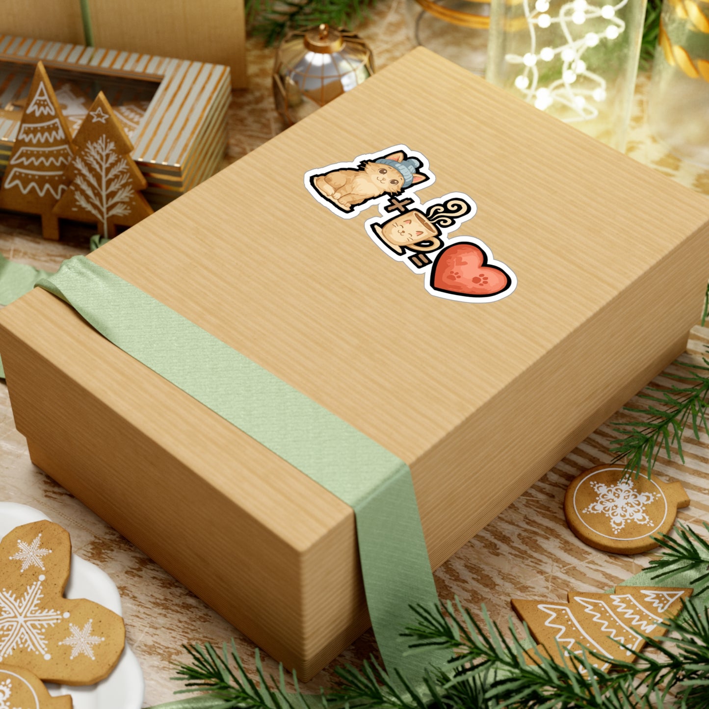 Cat plus Coffee is equal to Heart - Cat Sticker for Laptop, Water Bottle - Gift for Pet Lovers, Coffee Fans