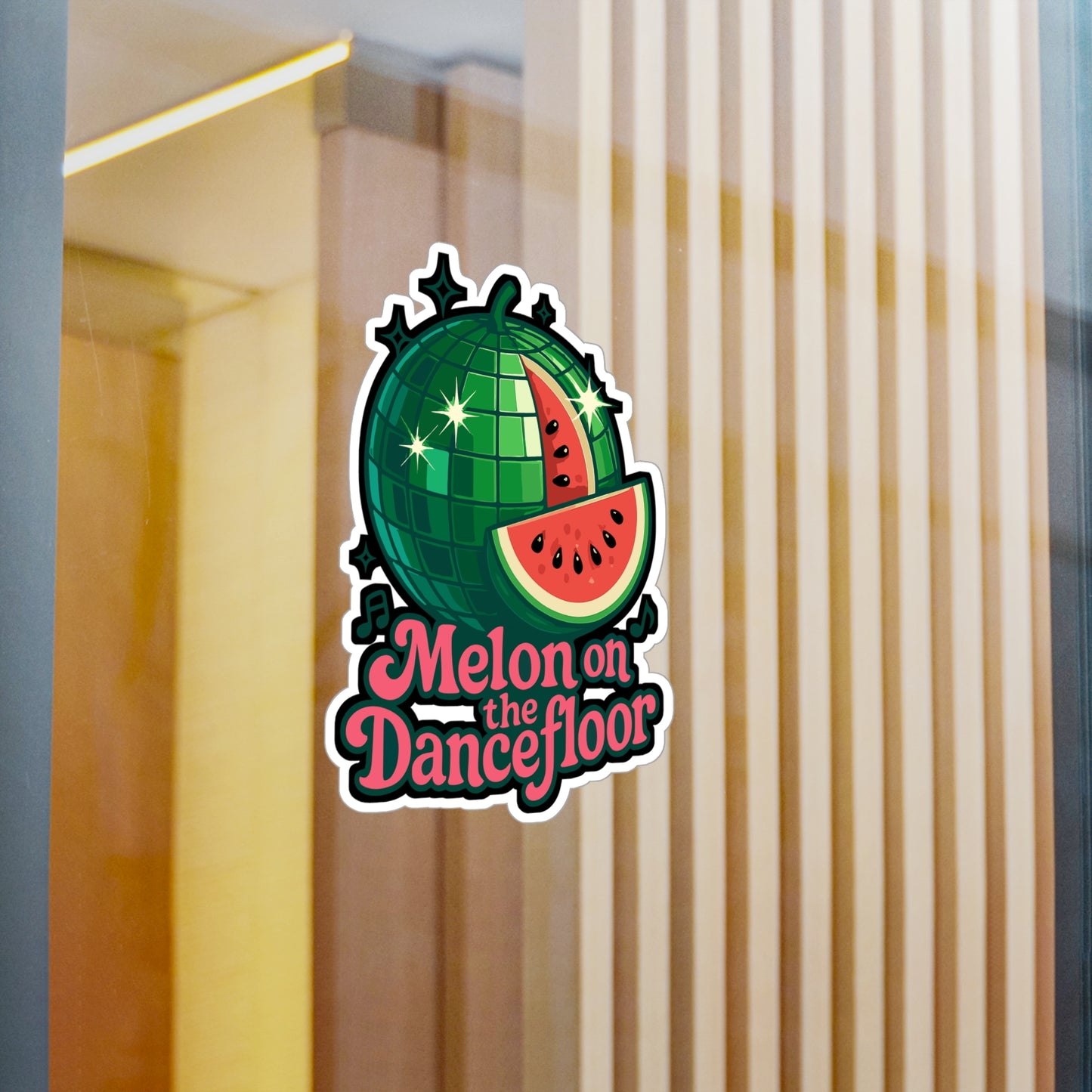 Watermelon Sticker Decals – Melon On The Dancefloor Disco Mirrorball Neon Design, Waterproof Vinyl for Laptop, Water Bottle