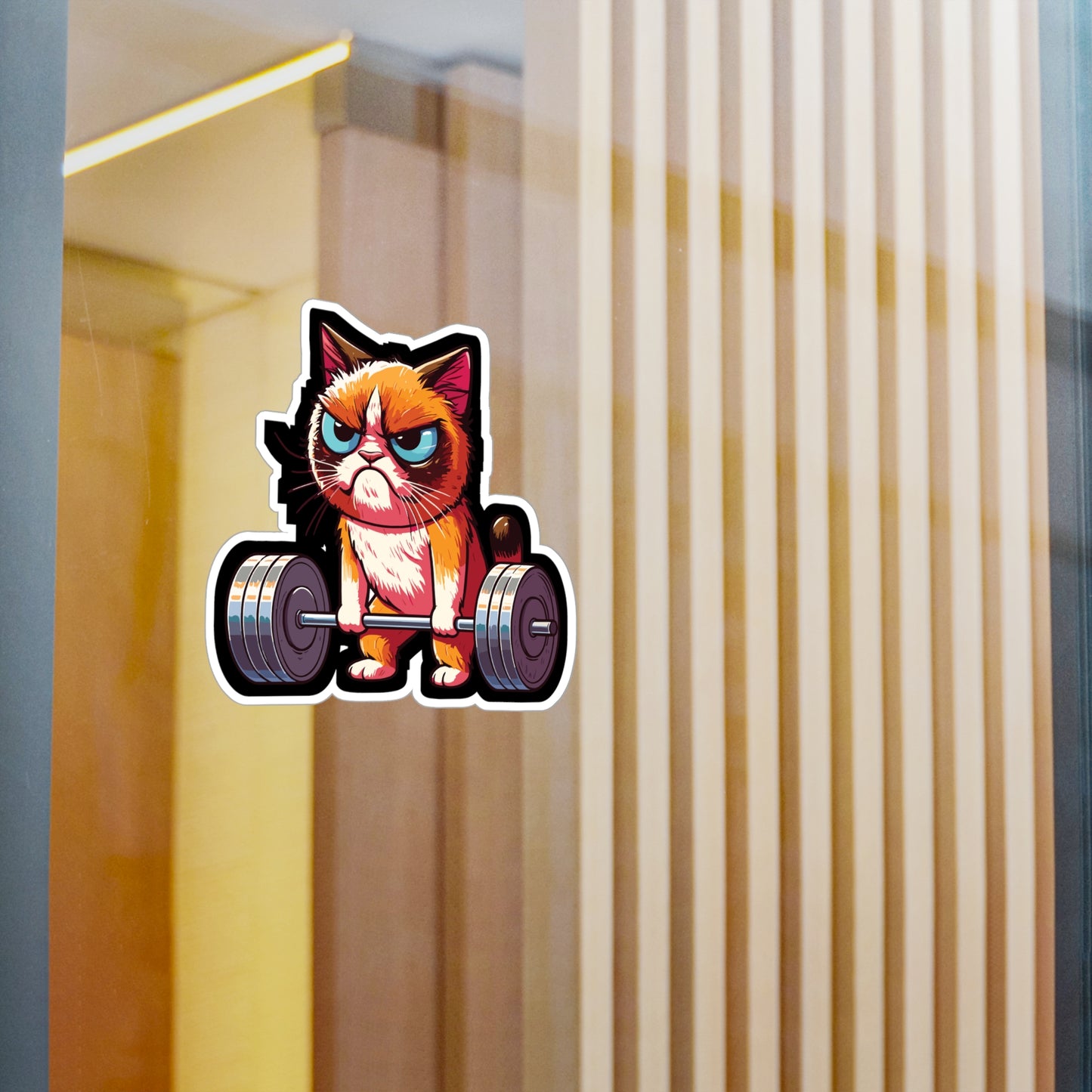 Deadlift Cat Bodybuilding - Weightlifting Sticker for Laptop Sticker. Water Bottle Sticker, Vinyl Muscles Decal - Weightlifting Gift