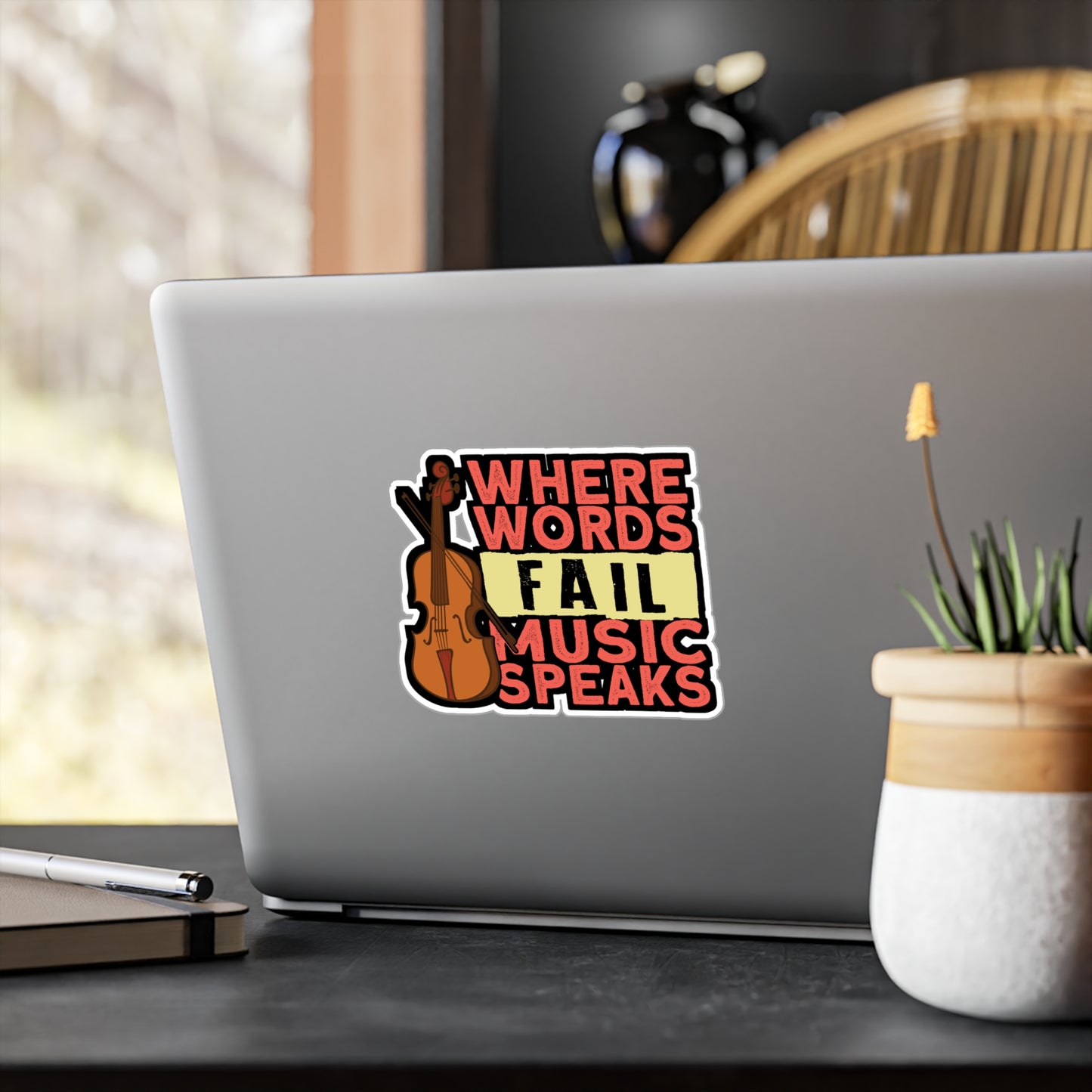 Where Words Fail Music Speaks - Teacher Sticker for Laptop Sticker. Water Bottle Sticker, Vinyl Musical Decal - Teacher Gift