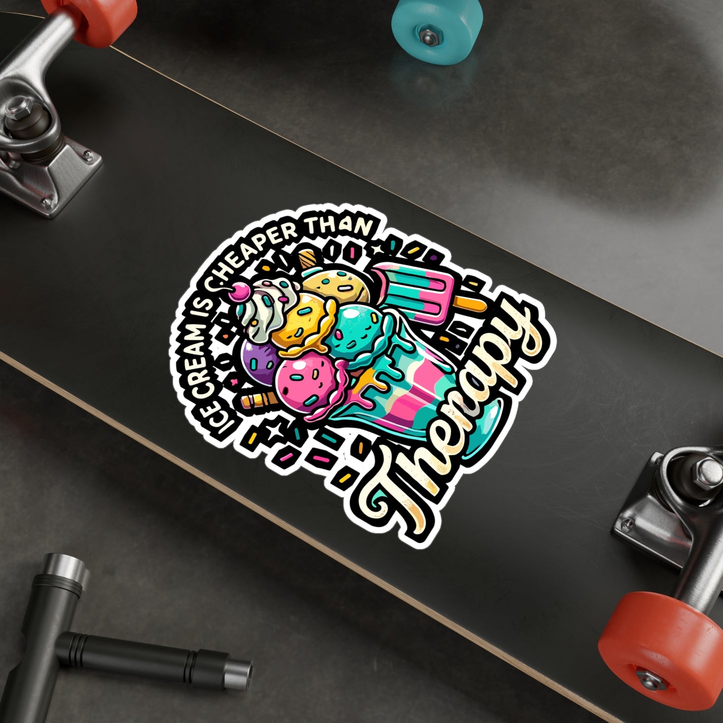 Ice Cream Is Cheaper Than Therapy - Ice cream Sticker for Laptop Sticker. Water Bottle Sticker, Vinyl Dessert Decal - Ice cream Gift