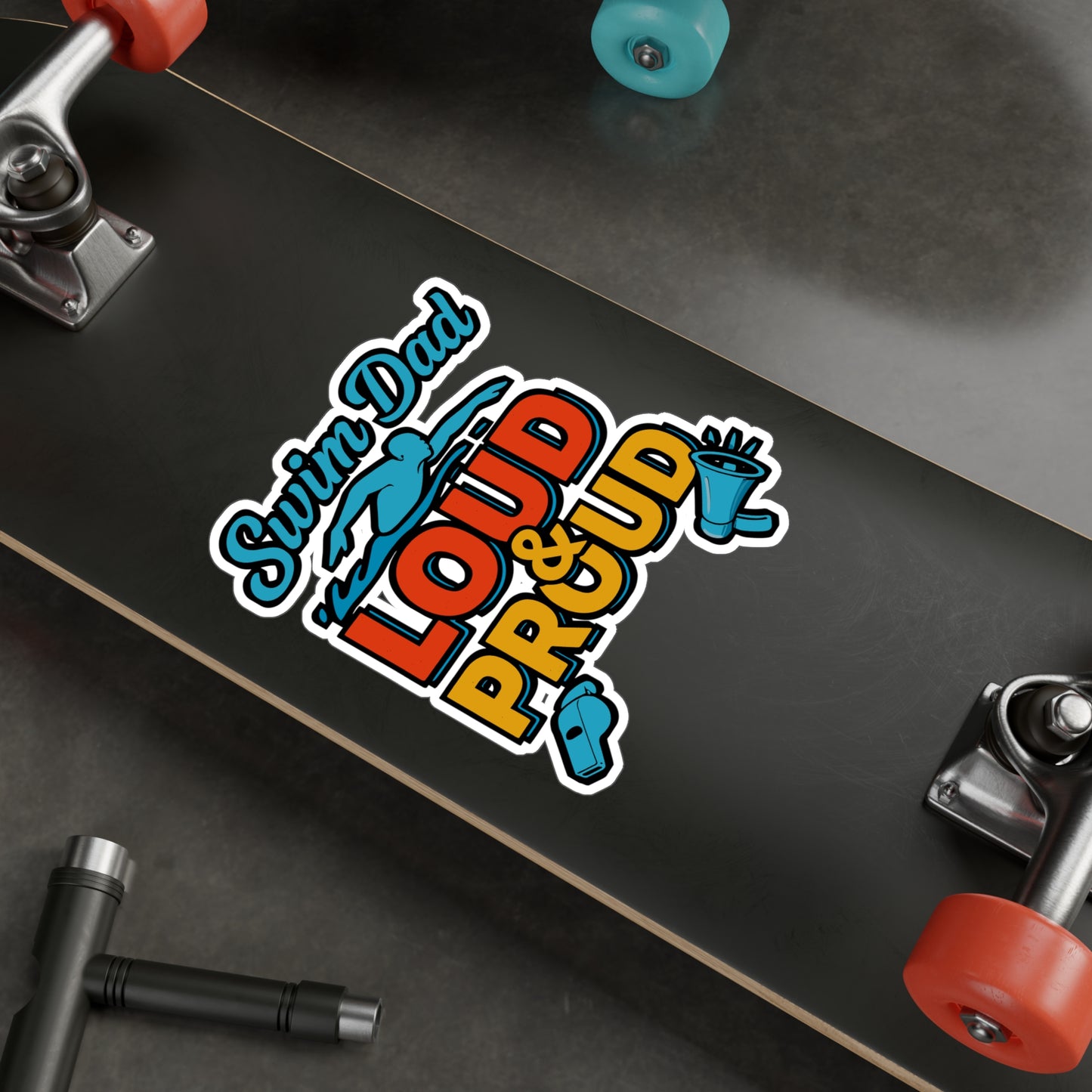 Swim Dad Loud & Proud – Swimming Sticker for Laptop, Water Bottle & Vinyl Decal | Mermaid Swim Gift