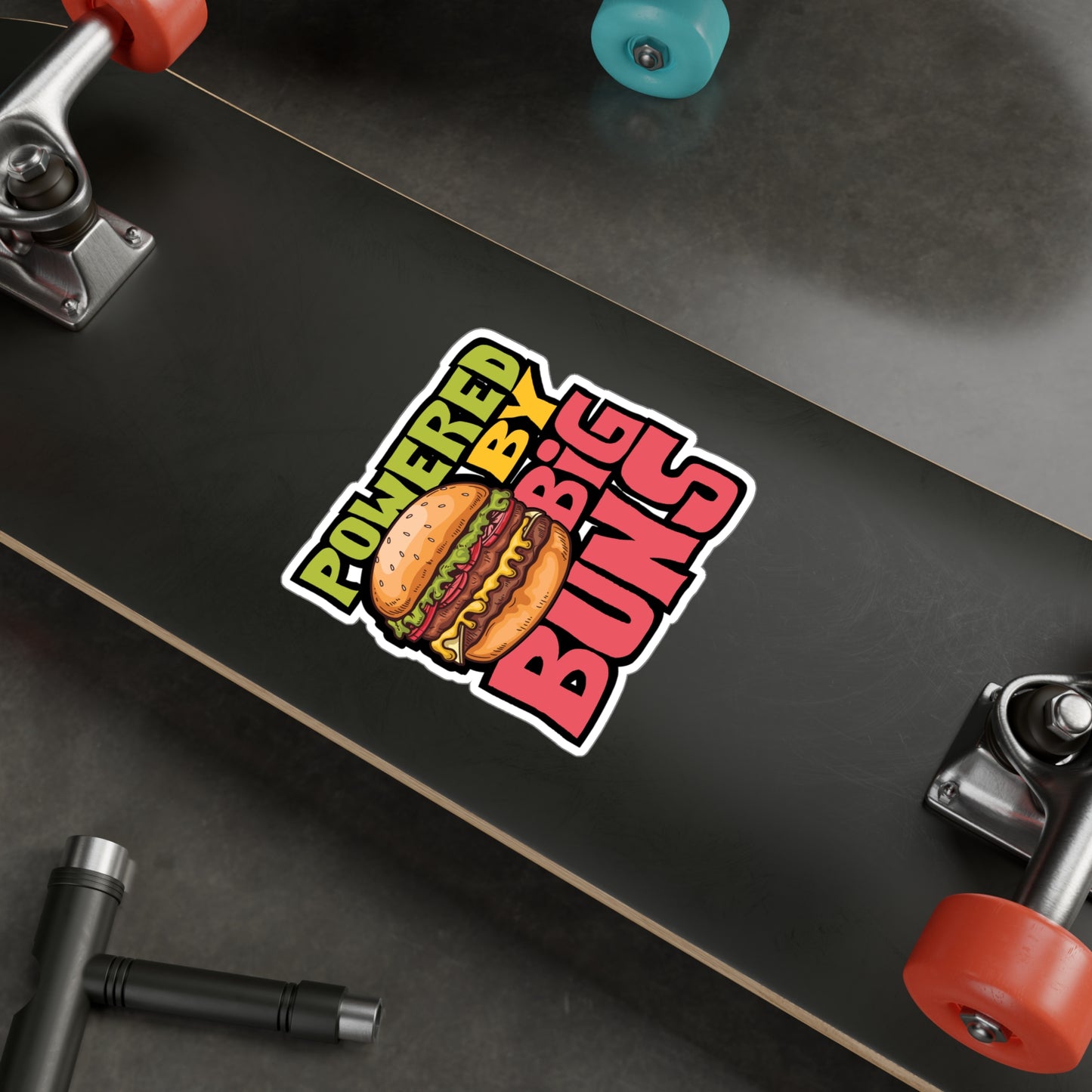 Powered By Big Buns - Fastfood Sticker for Laptop Sticker. Water Bottle Sticker, Vinyl Fast food Decal - Fastfood Gift
