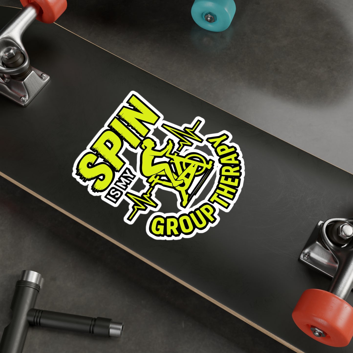 Spin Is My Group Therapy – Vinyl Sticker for Laptop, Water Bottle & Bike | Funny Cycling Gift, Spin Class Decor
