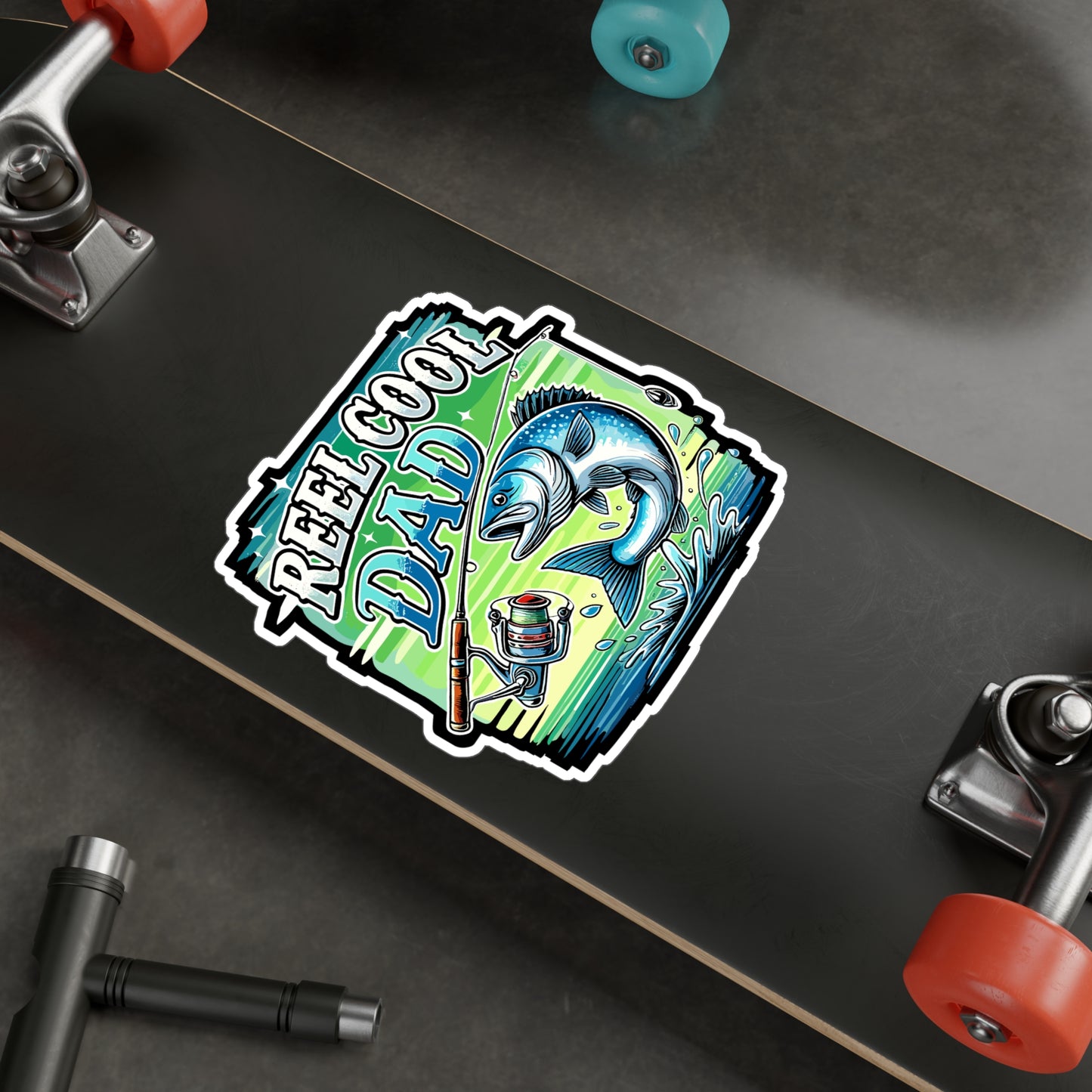 Reel Cool Dad - Fishing dad Sticker for Laptop Sticker. Water Bottle Sticker, Vinyl Fishing Decal - Fishing dad Gift