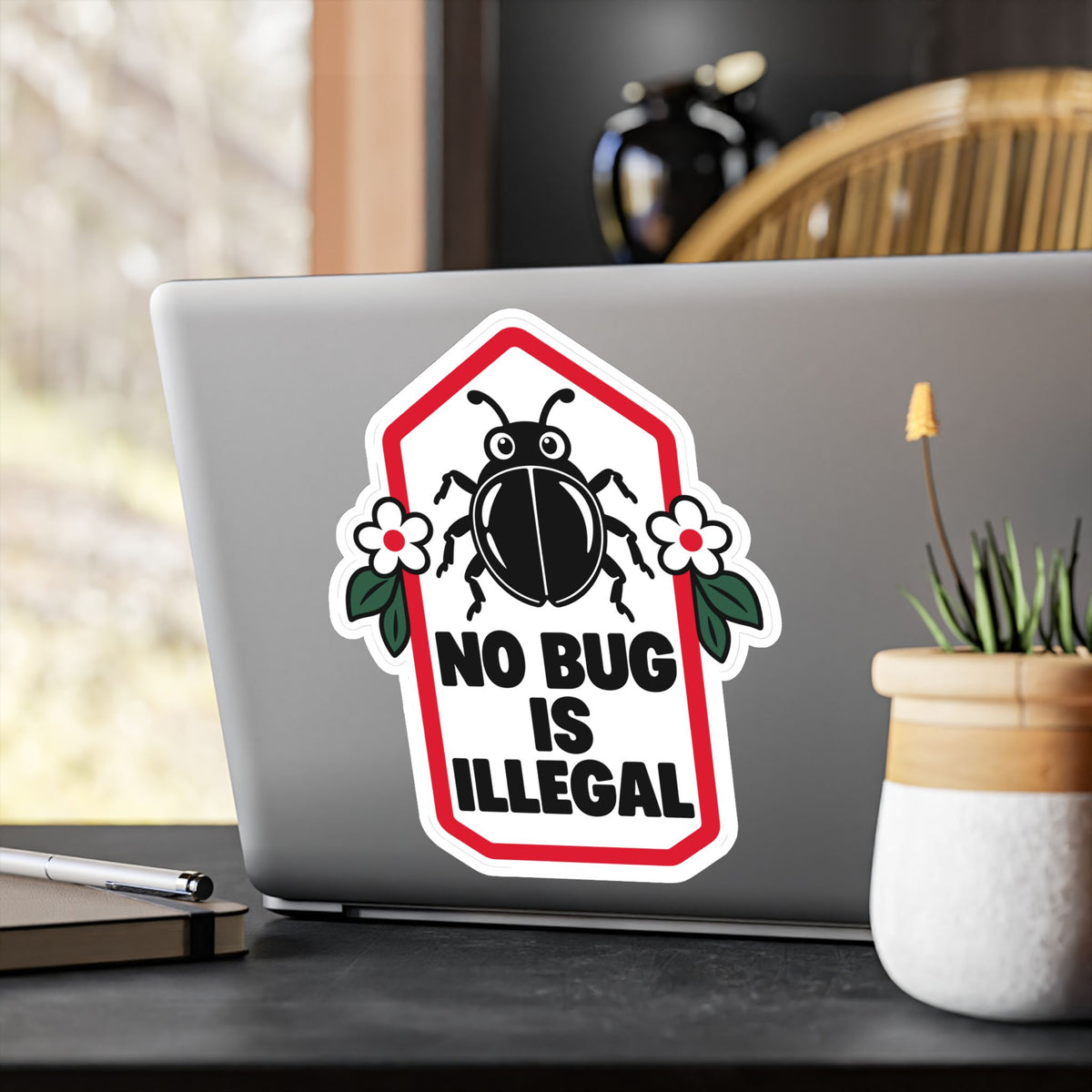 Plants Sticker No Bug Is Illegal – Nature-Inspired Dandelion Design with a Friendship Message, Decals for Laptop and Water Bottle