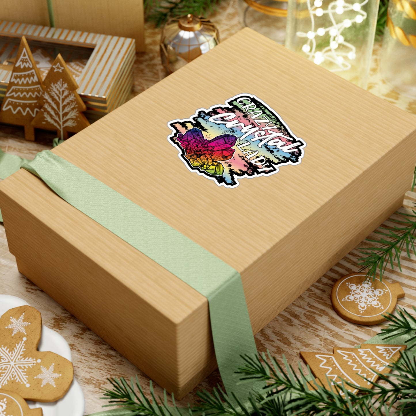 Crazy Crystal Lady - Crystals Sticker for Laptop Sticker. Water Bottle Sticker, Vinyl Gemstones Decal - Crystals Gift