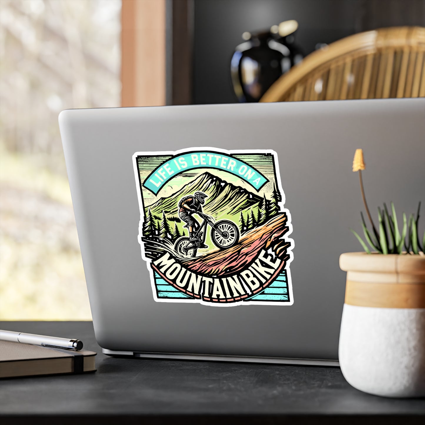 Life Is Better On A Mountain Bike – Sticker for Laptop & Water Bottle | Vinyl Mountain Biking Decal, Funny Cycling Gift
