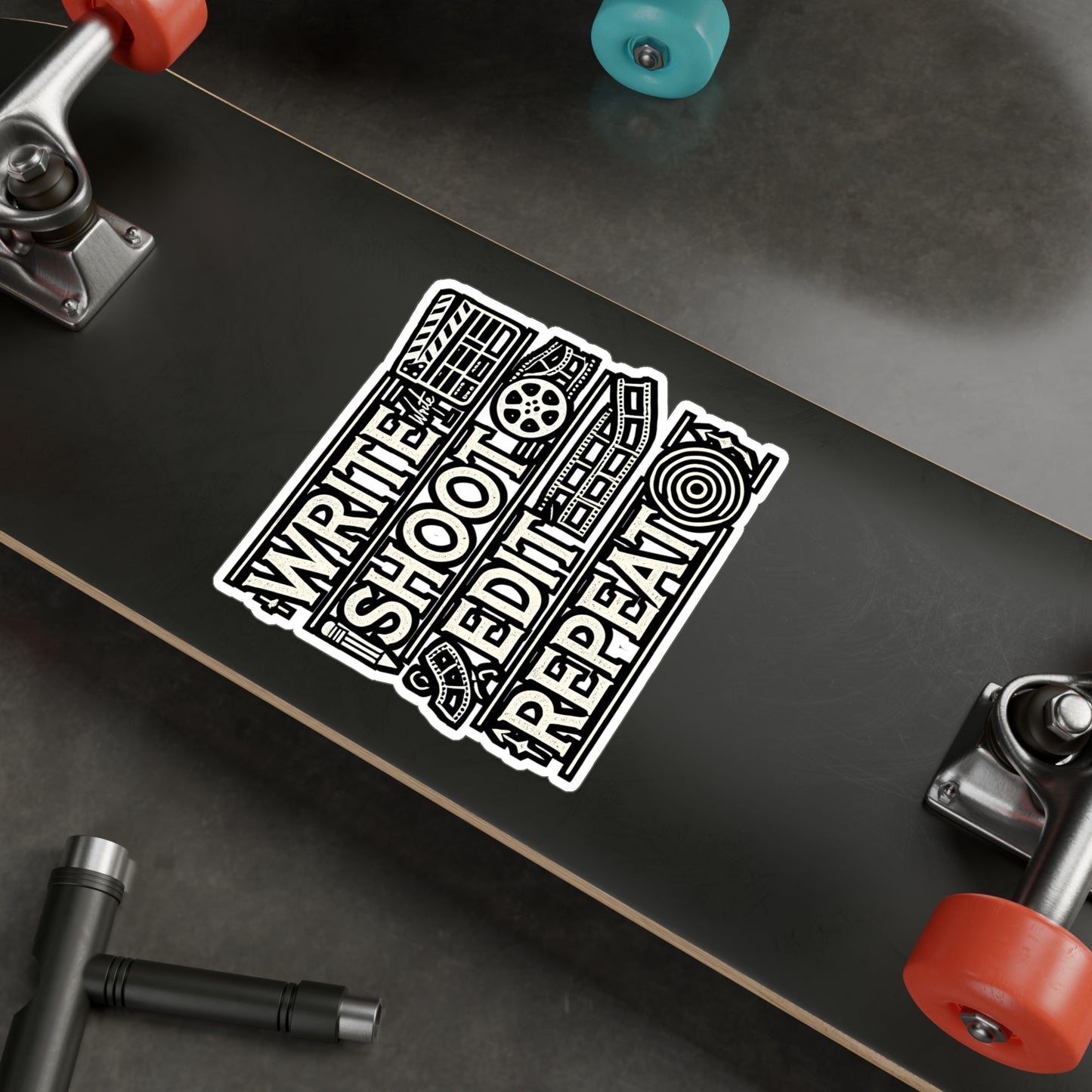 Write Shoot Edit Repeat – Vinyl Sticker for Laptop or Water Bottle | Filmmaker Gift, Camera Crew Decal