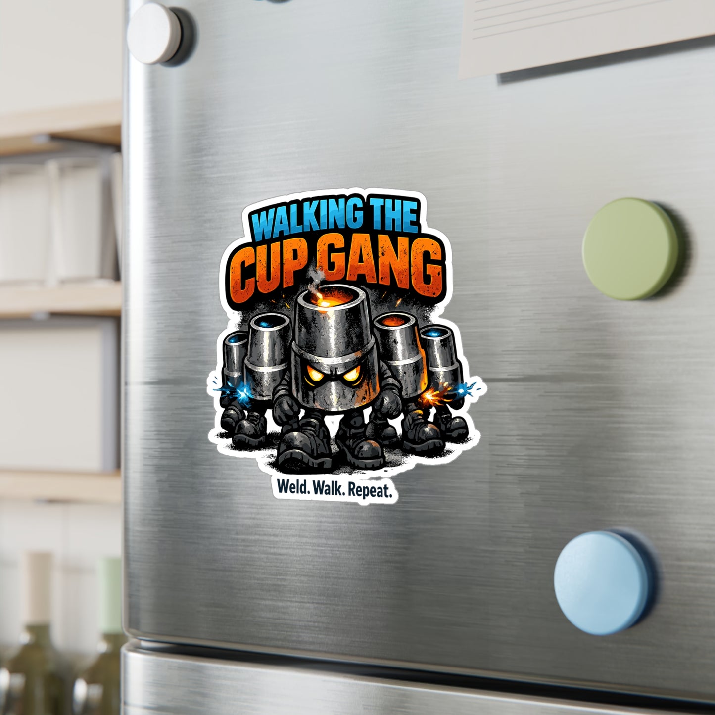 Welder Sticker Walking the Cup Gang Funny Welding Fabricator Decals, Waterproof Vinyl sticker for Laptop Water Bottle
