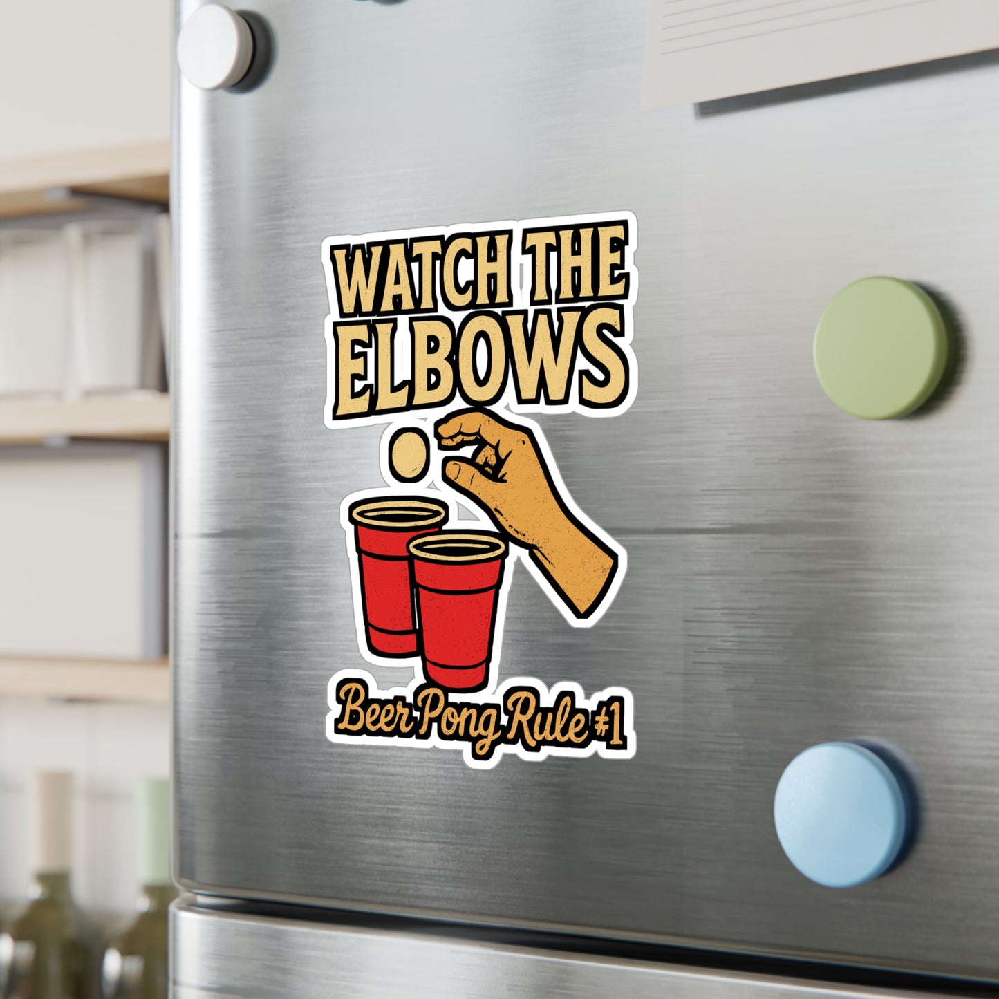 Watch The Elbows – Beer Pong Sticker for Laptop, Car Window, Water Bottle | Vinyl Decal & Funny Party Gift