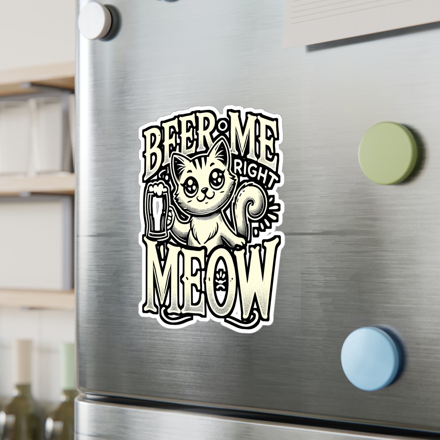 Beer Me Right Meow – Vinyl Beer Sticker for Car Window, Laptop & Water Bottle | Funny Cat Decal, Pet Lover Gift