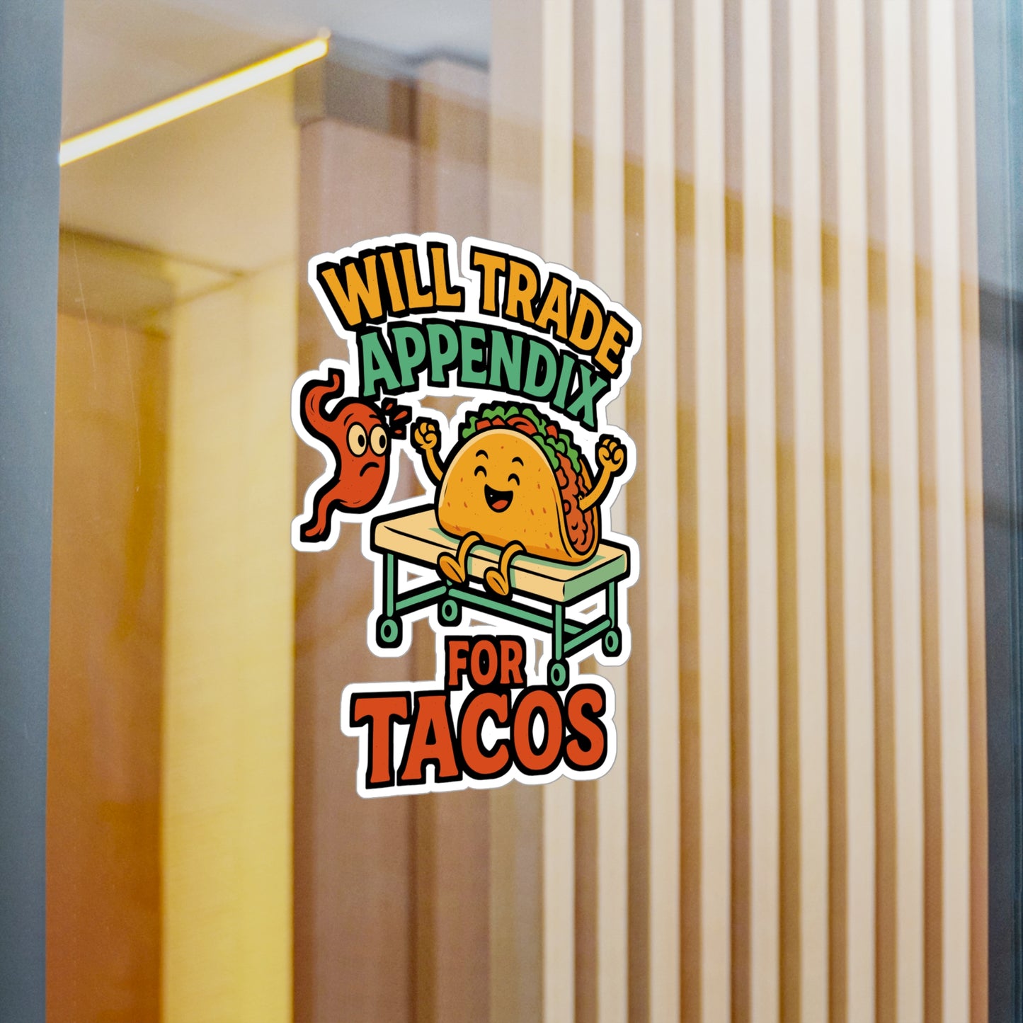Will Trade Appendix For Tacos – Funny Appendix Sticker for Laptop, Water Bottle & Vinyl Decal | Laparoscopic Gift Idea