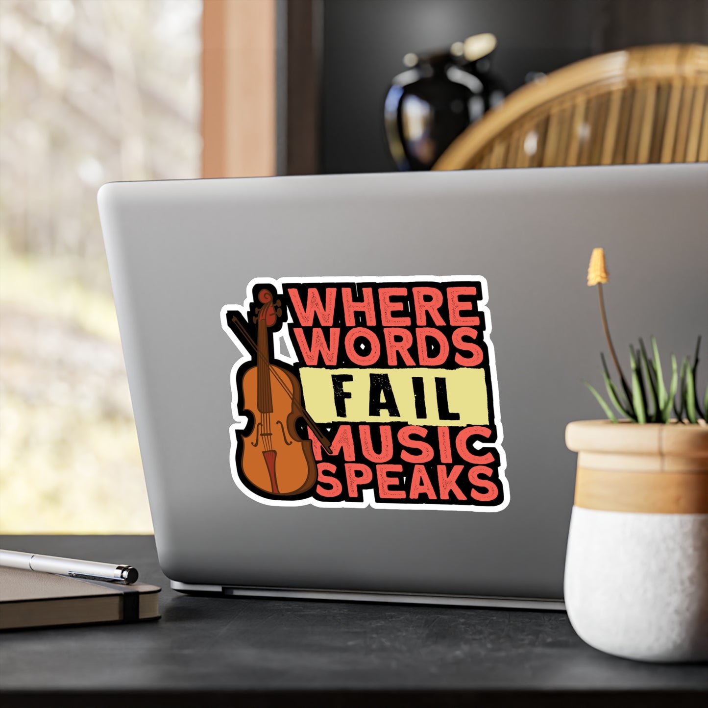Where Words Fail Music Speaks - Teacher Sticker for Laptop Sticker. Water Bottle Sticker, Vinyl Musical Decal - Teacher Gift