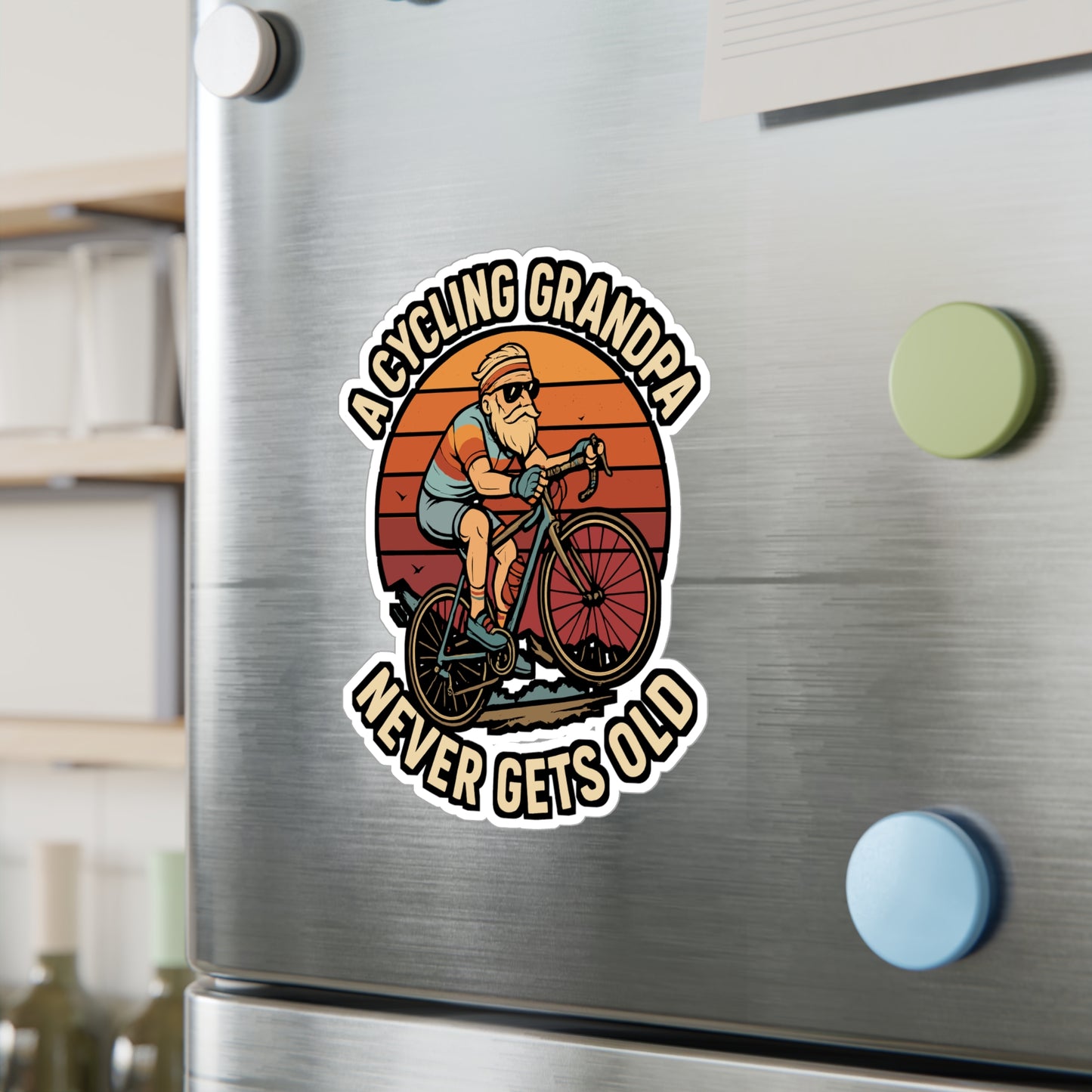 Cycling Sticker – "A Cycling Grandpa Never Gets Old" Decals, Waterproof Vinyl for Laptop, Water Bottle, Bike, Chain Crank Pedal Theme