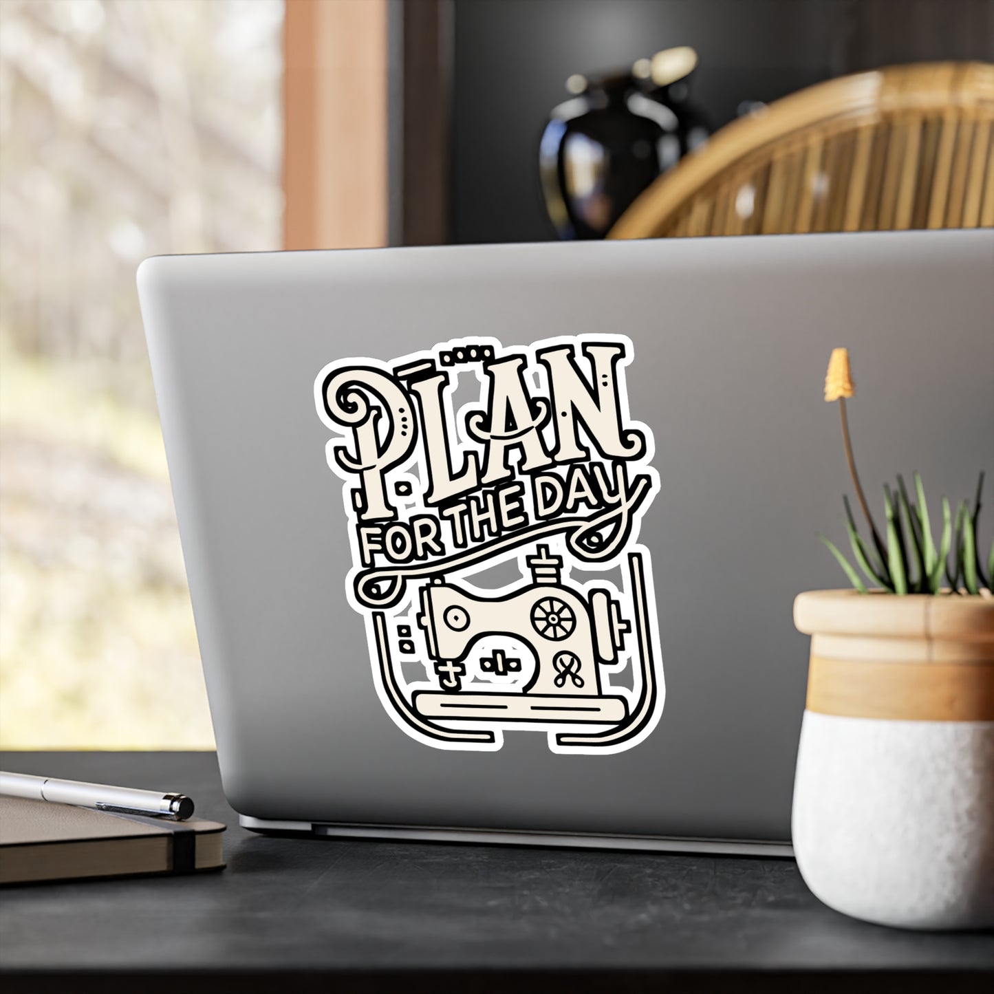 Plan For The Day – Sewing Machine Vinyl Decal for Laptop & Water Bottle | Sewing Gift for Crafters