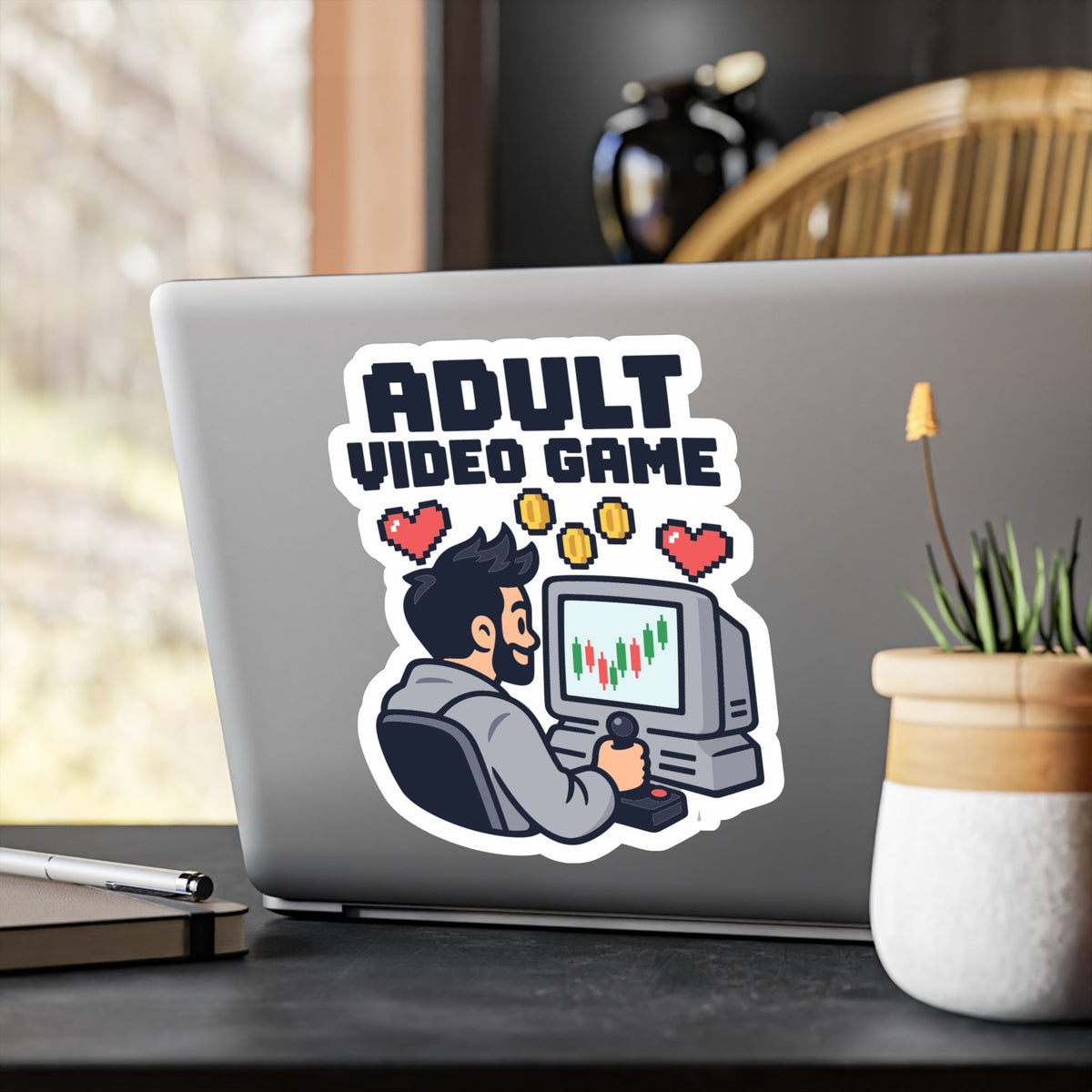 Day Trading Sticker - Adult Video Game Design for the Stock Market and Forex Trader, Laptop and Water Bottle Decals