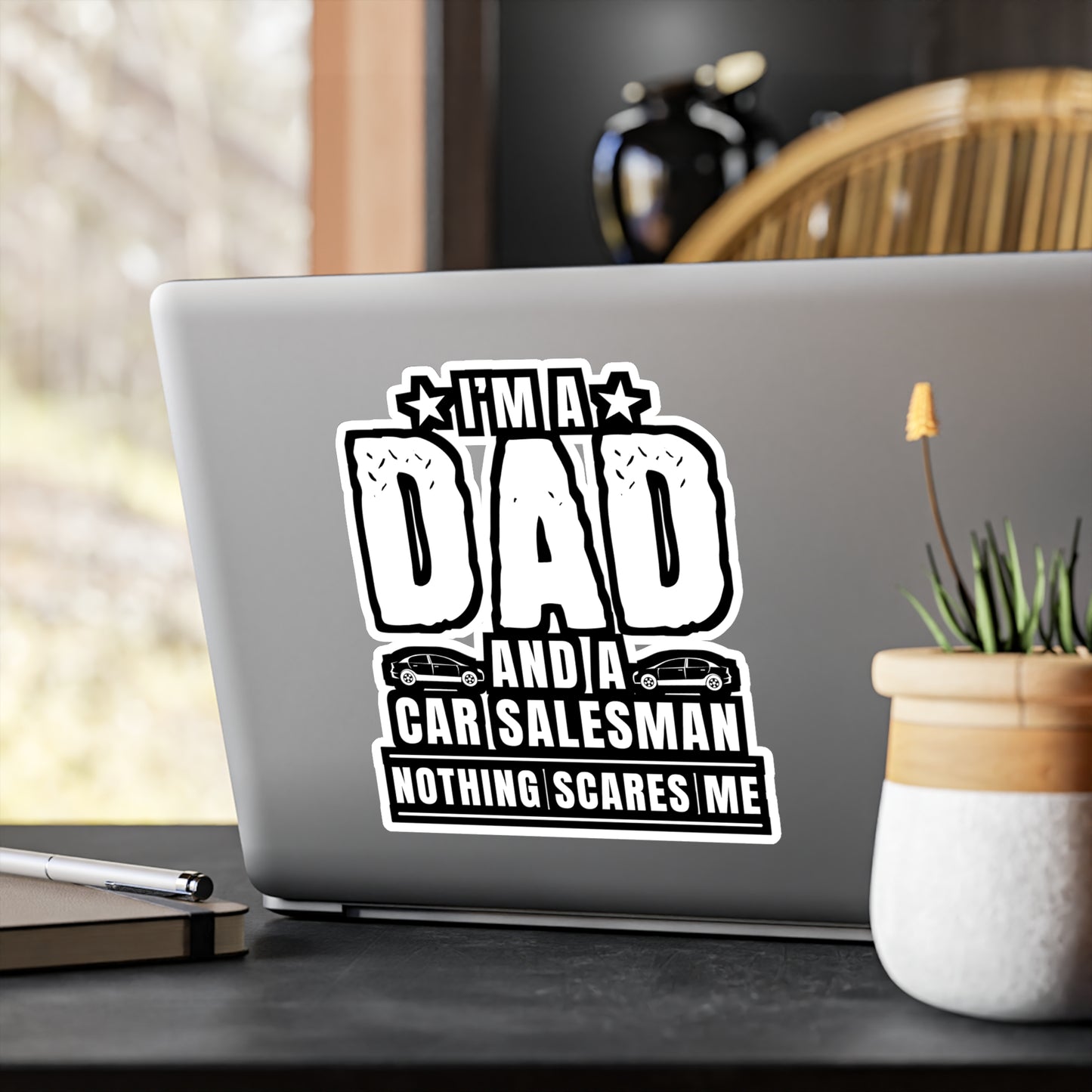 I'm A Dad And A Car Salesman Nothing Scares Me - Car-salesman Sticker for Laptop Sticker. Water Bottle Sticker, Vinyl Auto Decal - Car-salesman Gift