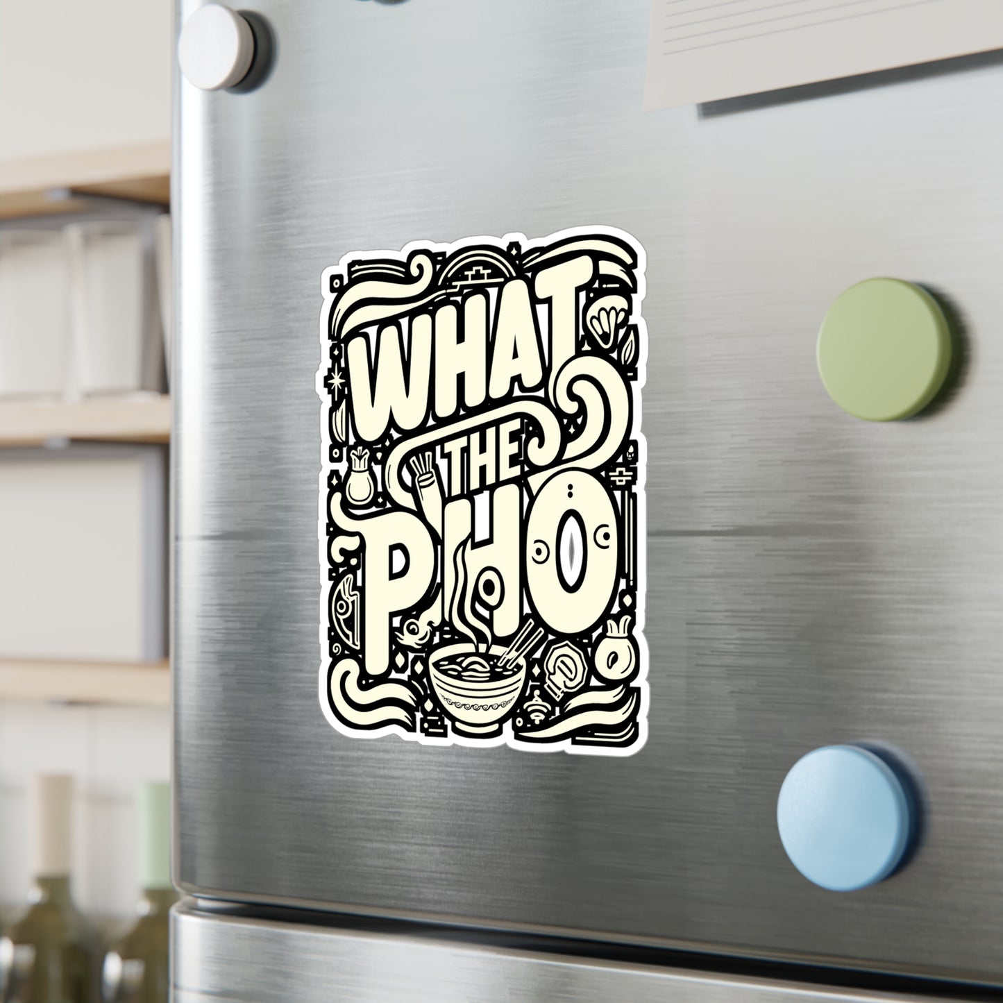 What The Pho – Funny Ramen Sticker for Laptop, Car, or Water Bottle | Vinyl Noodles Decal & Asian Food Gift