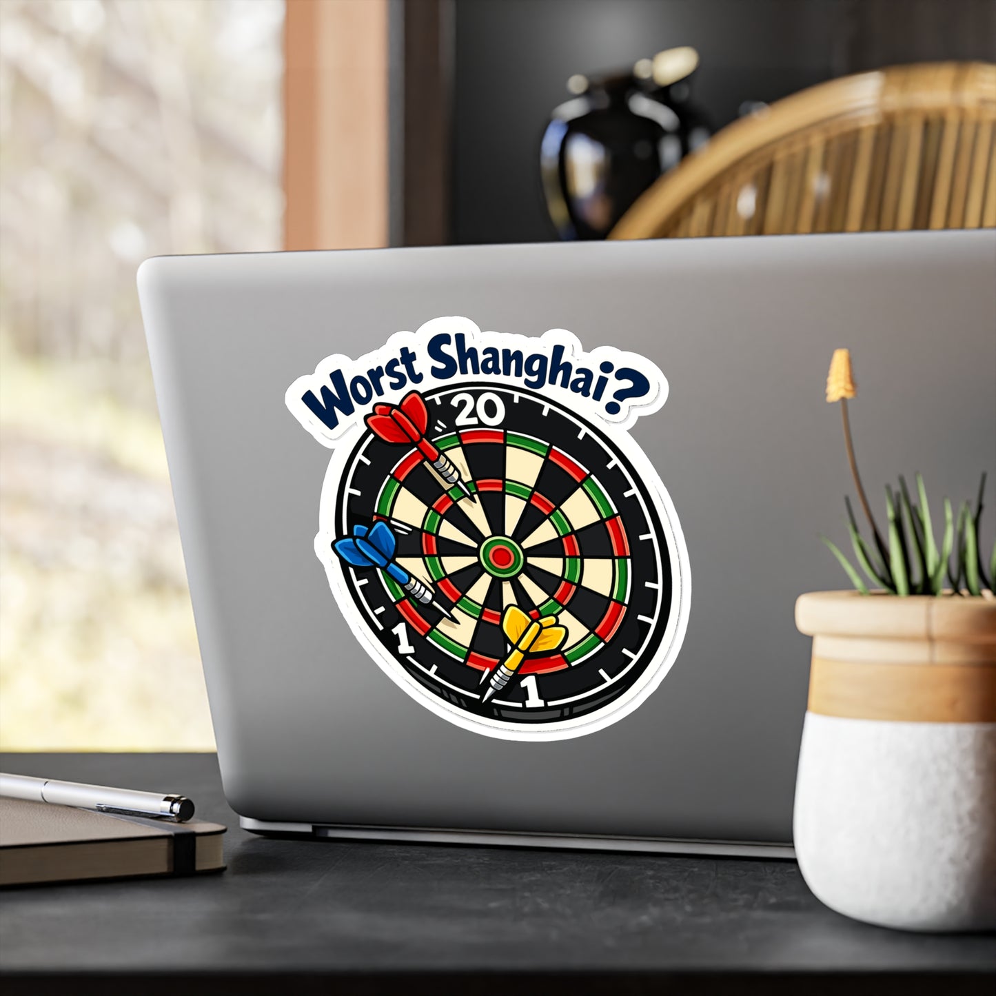 Dart Sticker "Worst Shanghai?" Funny Dartboard Drinking Team Arrow Design Vinyl Waterproof Decals for Laptop Water Bottle