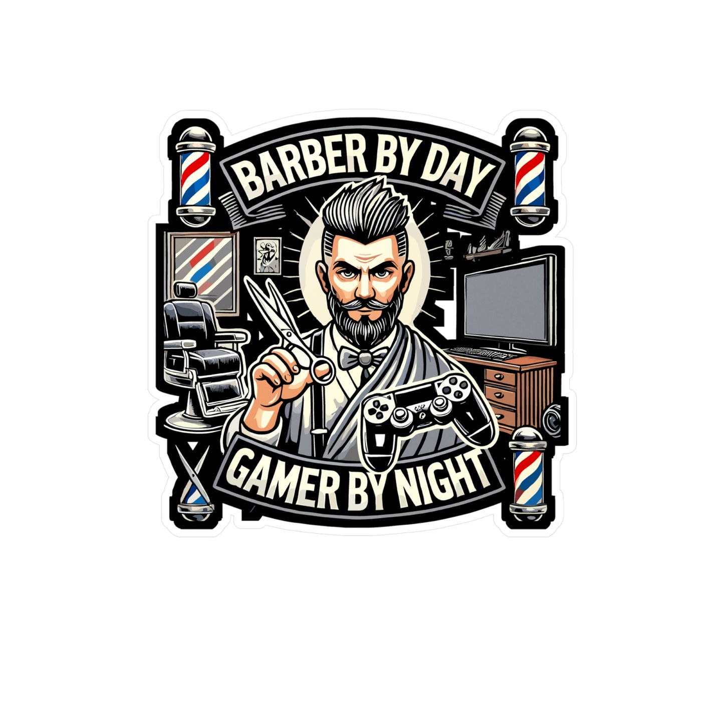 Barber By Day Gamer By Night - Barber Sticker for Laptop Sticker. Water Bottle Sticker, Vinyl Gamer Decal - Barber Gift