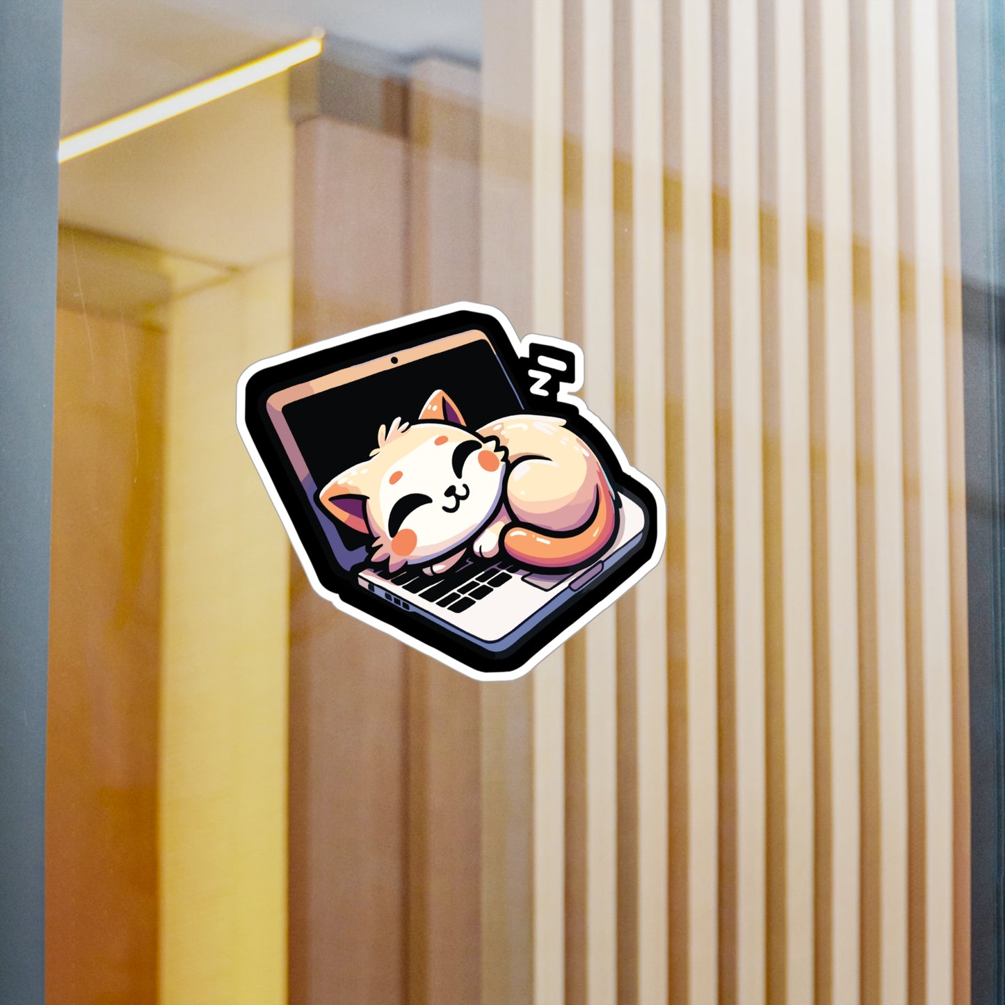 Cat sleeping at Laptop - Cat Sticker for Car Window Laptop Sticker. Water Bottle Sticker, Vinyl Kittens Decal, Cats Sticker - Cat Gift