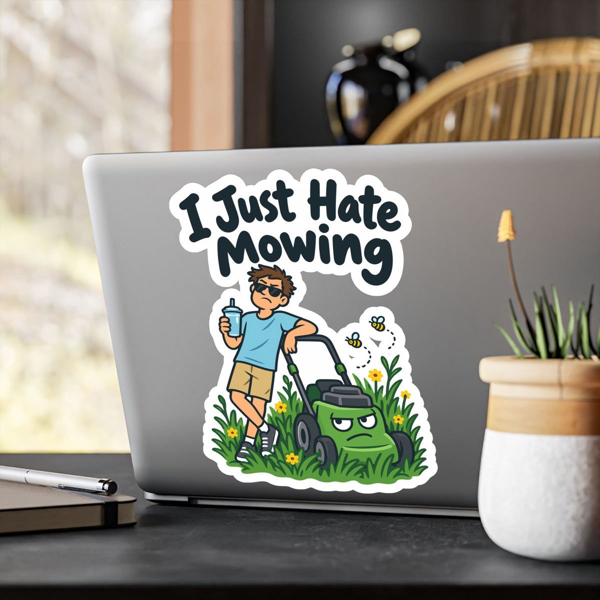 Plants Sticker I Just Hate Mowing - Funny Dandelion Decals for Laptop or Water Bottle, Friendship Gift for Nature Lovers