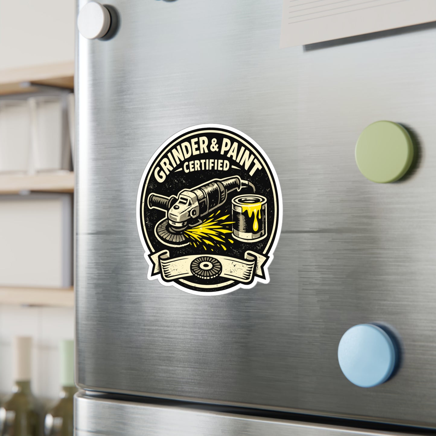 Welder Sticker "Grinder & Paint Certified" Arc Welding Fabricator Design Vinyl Waterproof Decals for Laptop Water Bottle