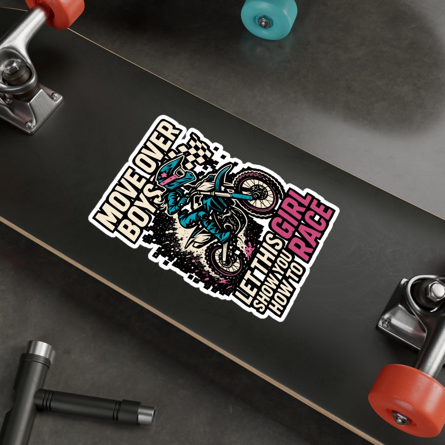 Move Over Boys Let This Girl Show You How To Race – Motorcycle Sticker for Laptop, Water Bottle, Vinyl Racing Decal, Biker Gift