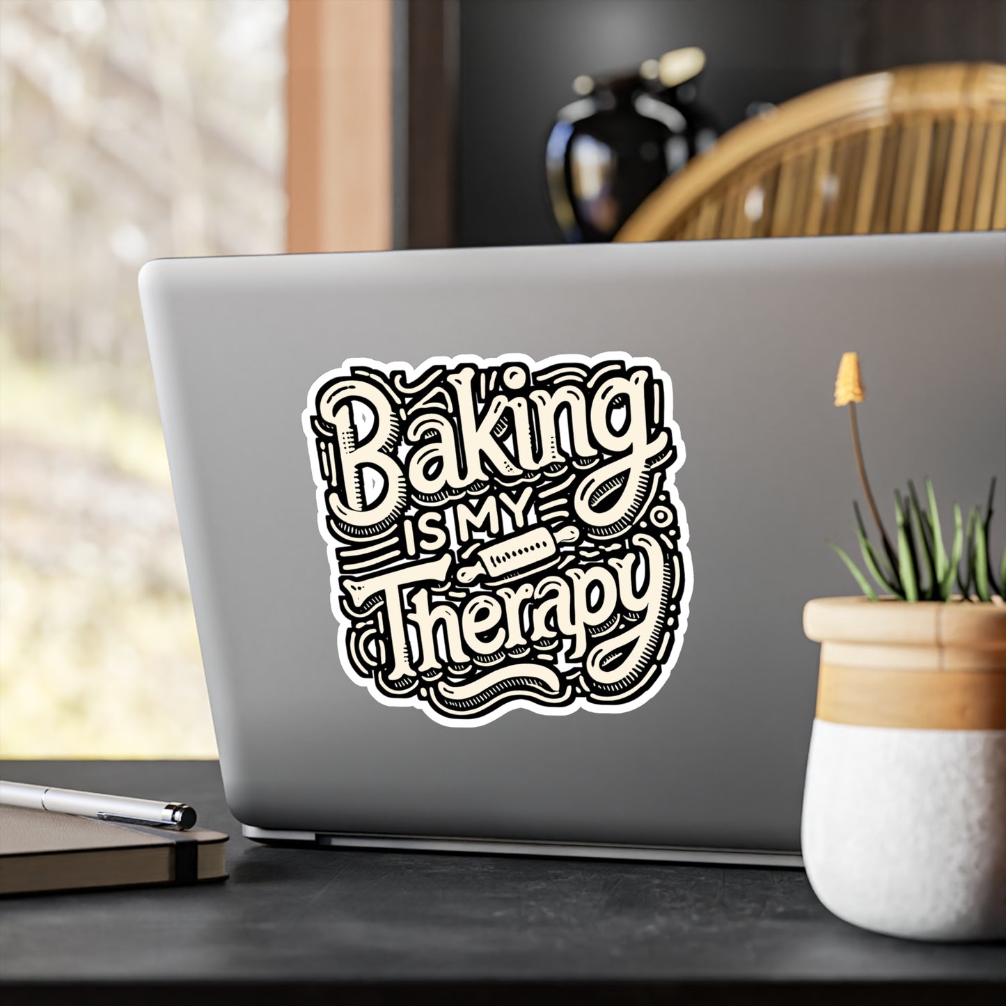 Baking Is My Therapy – Vinyl Sticker for Bakers | Funny Baking Gift for Car, Laptop, Water Bottle