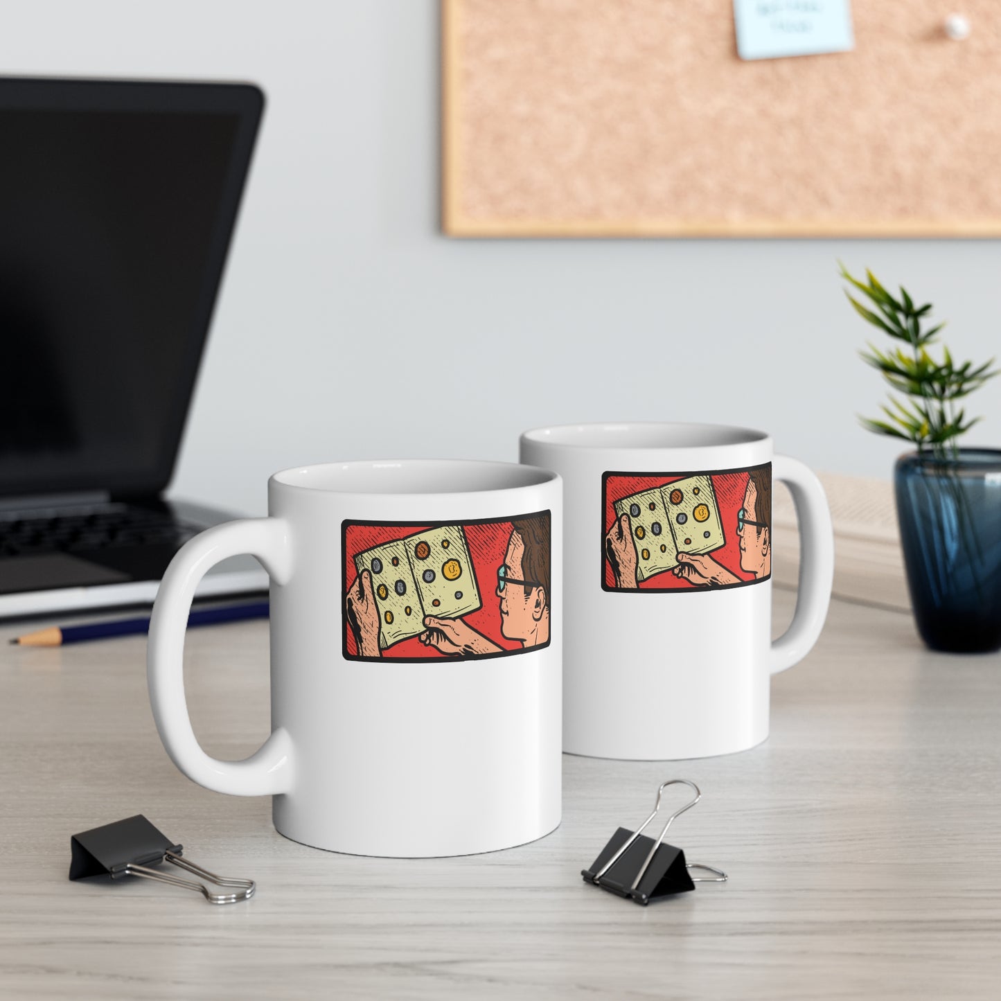 Coin Collector reading his album - Coin-collection Mug for Coffee 11oz. Coin-collection Cup, White ceramic, Relic Mug - Coin-collection Gift