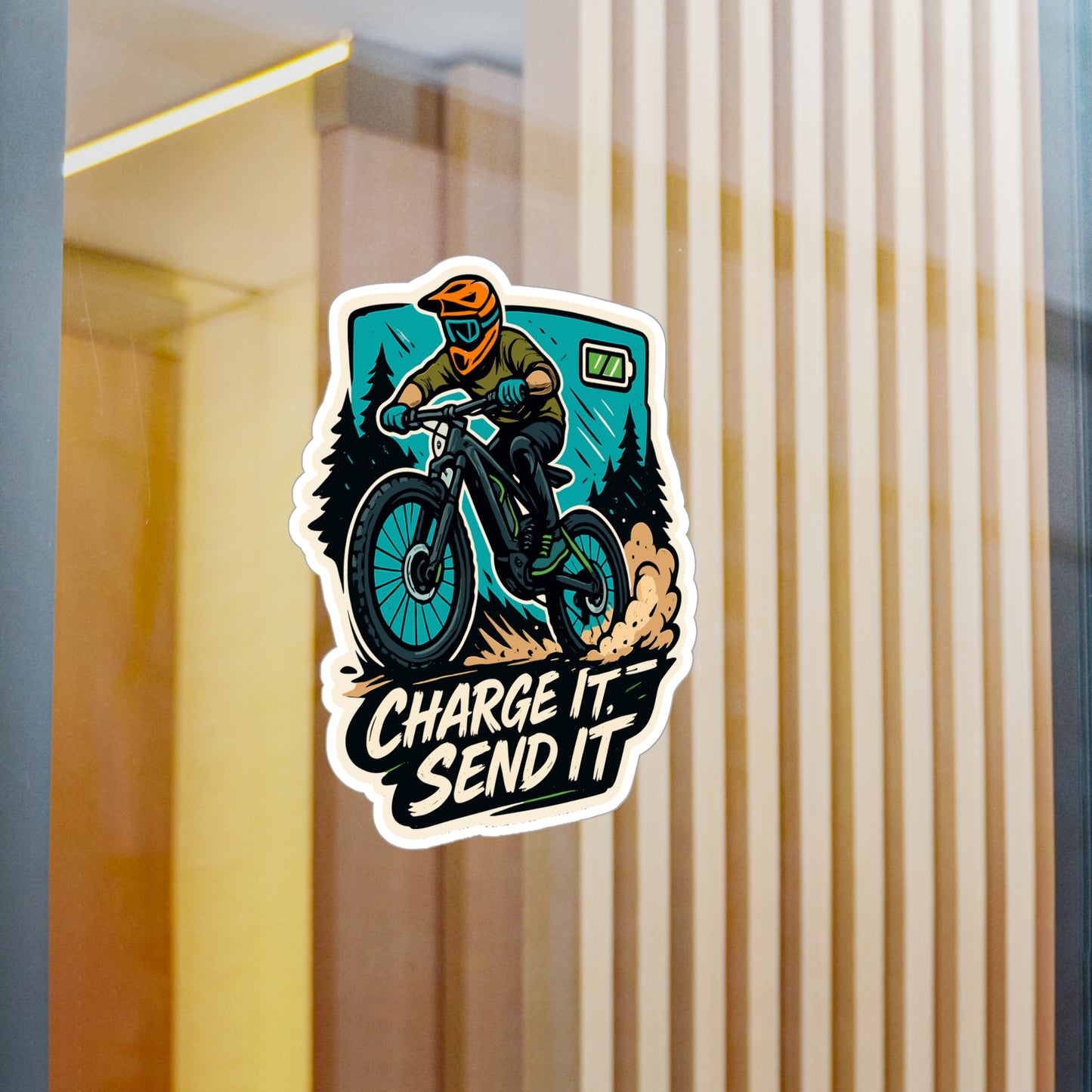 eMTB Sticker - "Charge It Send It" Electric Bike Decals for E Bike, Waterproof Vinyl Cycling Stickers for Laptop, Water Bottle