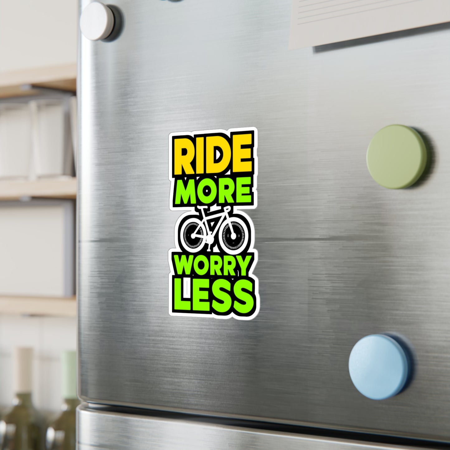 Ride more, worry less   - Cycling Sticker for Window Laptop Sticker. Water Bottle Sticker, Vinyl Cyclist Decal - Cycling Gift
