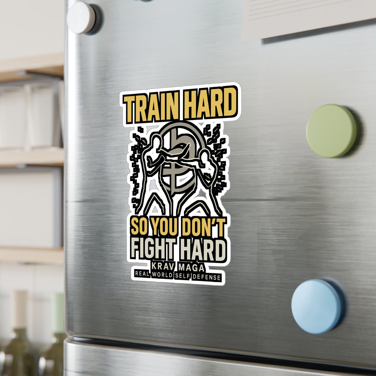 Krav Maga Sticker – "Train Hard So You Don’t Fight Hard" Martial Arts Decals, Self Defense Vinyl, Waterproof for Laptop, Water Bottle