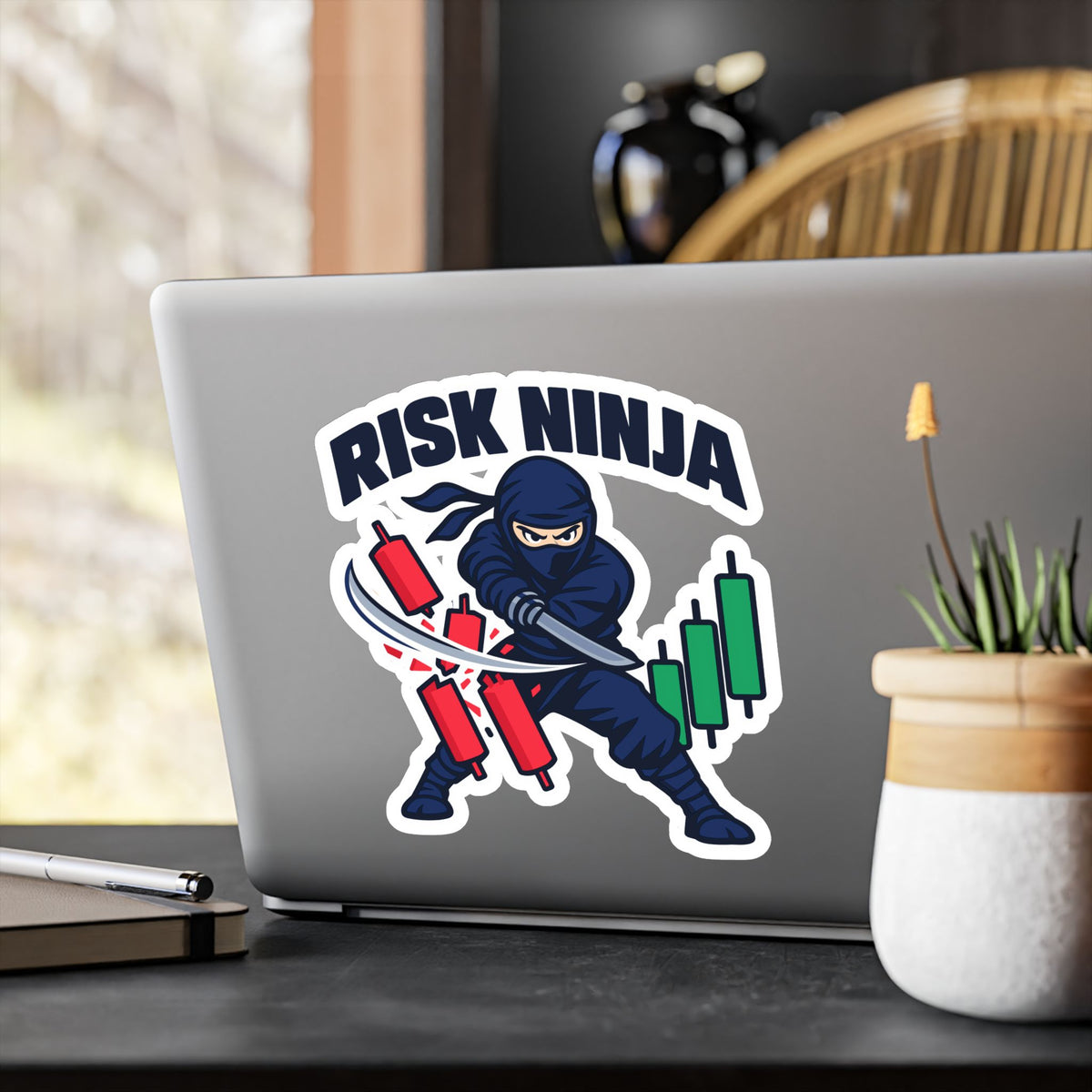 Day Trading Sticker - Risk Ninja Decals for the Stock Market and Forex Trader, Laptop and Water Bottle Decor