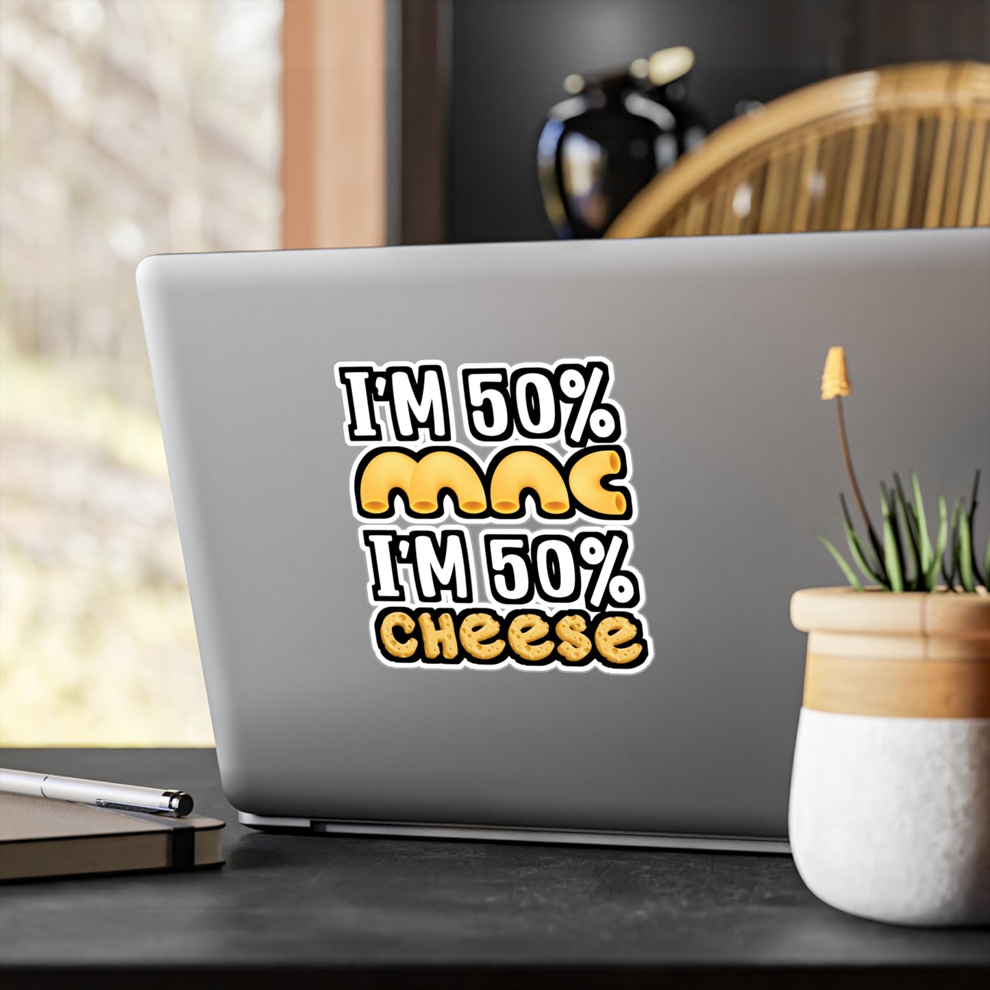 I'm 50% Mac and 50% Cheese - Macaroni Sticker for Laptop Sticker. Water Bottle Sticker, Vinyl Mac Decal - Macaroni Gift