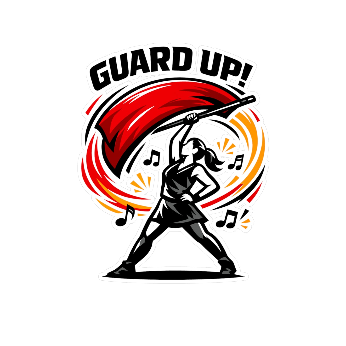 Marching Band Sticker "Guard Up!" Waterproof Vinyl Decals for Laptop Water Bottle, Gift for Drummer or Band Director, Mellophone Players