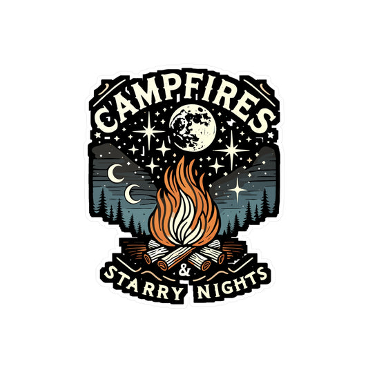 Campfires & Starry Nights - Camping Sticker for Laptop Sticker. Water Bottle Sticker, Vinyl Campfires Decal - Camping Gift