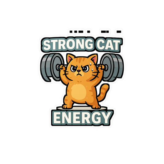 Cat Sticker – Strong Cat Lifting Weights Decals for Laptop, Water Bottle, Gym, Vinyl Waterproof Bodybuilding Weightlifting Accessory