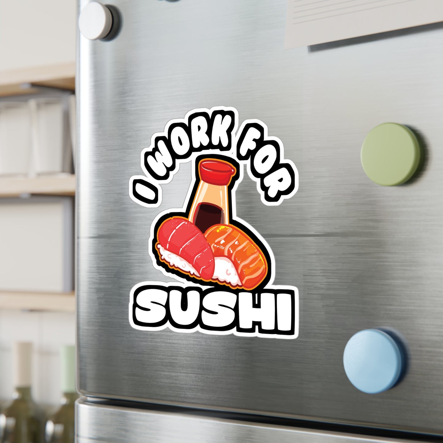 I Work For Sushi - Japan Sticker for Car Window Laptop Sticker. Water Bottle Sticker, Vinyl Japanese Decal, Gift idea Sticker - Japan Gift