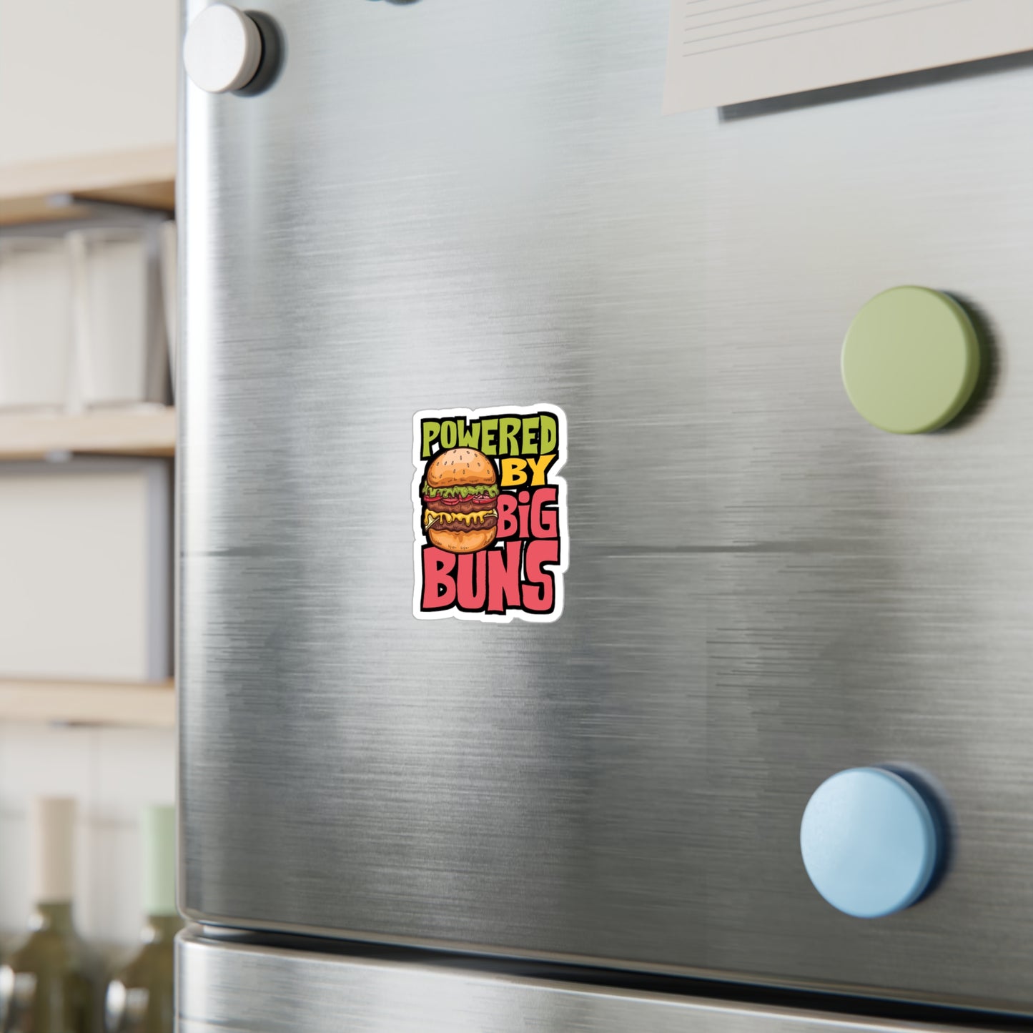 Powered By Big Buns - Fastfood Sticker for Laptop Sticker. Water Bottle Sticker, Vinyl Fast food Decal - Fastfood Gift