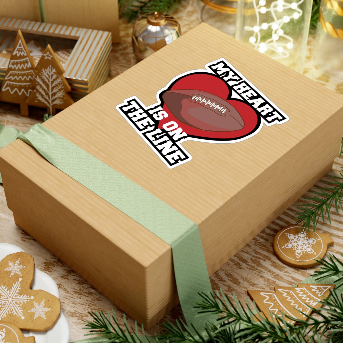 My Heart Is On The Line - Football Sticker for Laptop Sticker. Water Bottle Sticker, Vinyl Block Decal - Football Gift