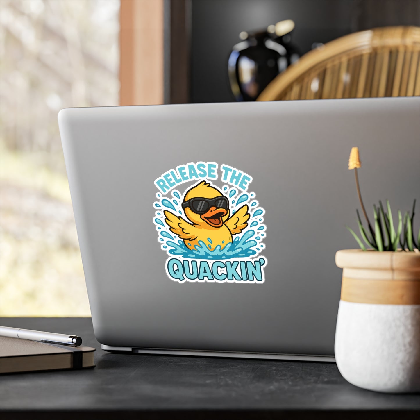 Duck Sticker – Release The Quackin Funny Decals for Laptop, Water Bottle, Waterproof Vinyl Duck Swimming Goggles Bath Accessory