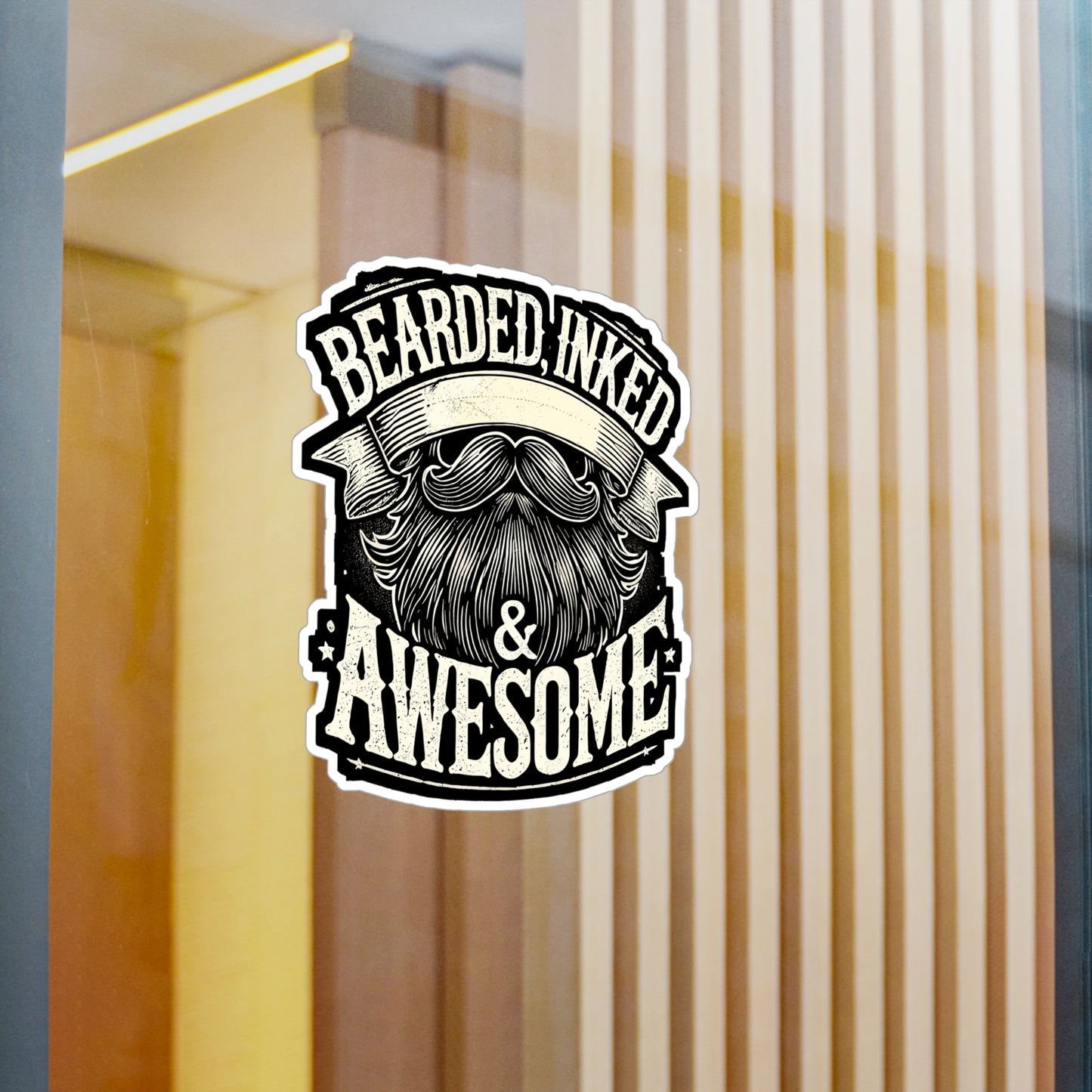 Bearded Inked & Awesome - Beard Sticker for Laptop Sticker. Water Bottle Sticker, Vinyl Tattoo Decal - Beard Gift