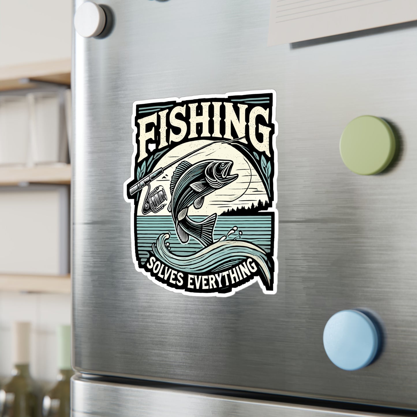 Fishing Solves Everything - Fishing Sticker for Laptop Sticker. Water Bottle Sticker, Vinyl Anglers Decal - Fishing Gift