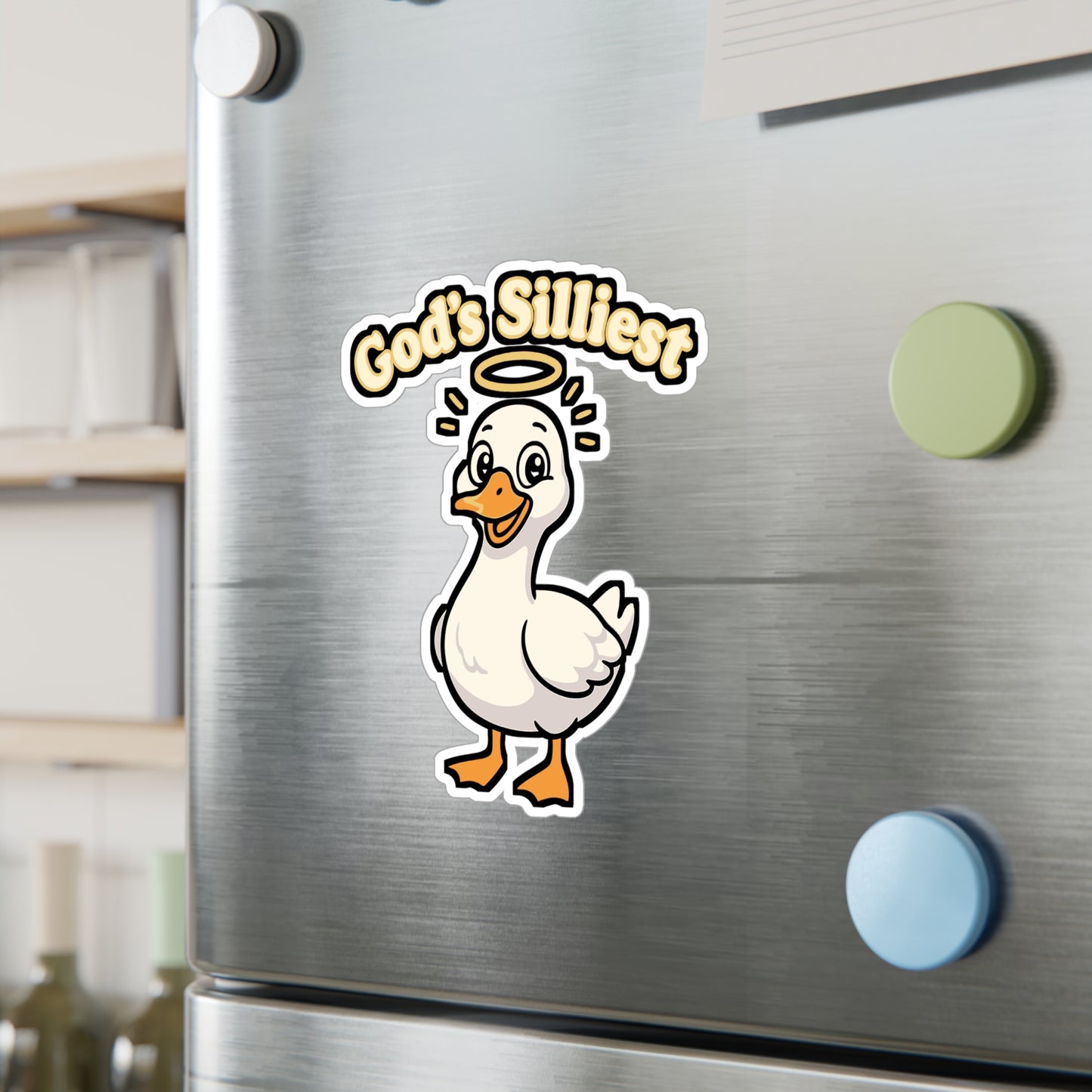 Goose Sticker – Gods Silliest Goose Quirky Angel with Daisies Decals for Laptop, Water Bottle, Waterproof Vinyl, Gift