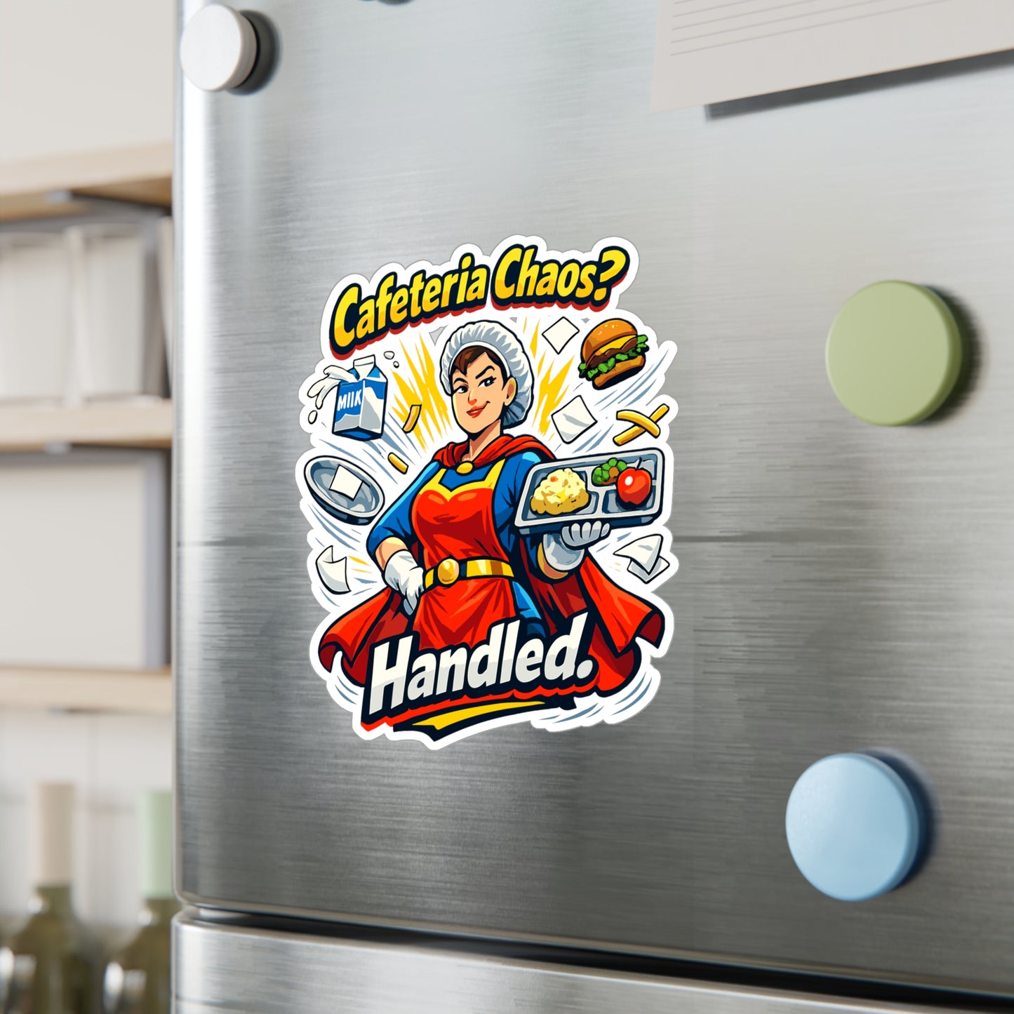 Lunch Lady Sticker Cafeteria Chaos? Handled Funny School Canteen Design, Waterproof Vinyl decals for Laptop, Water Bottle