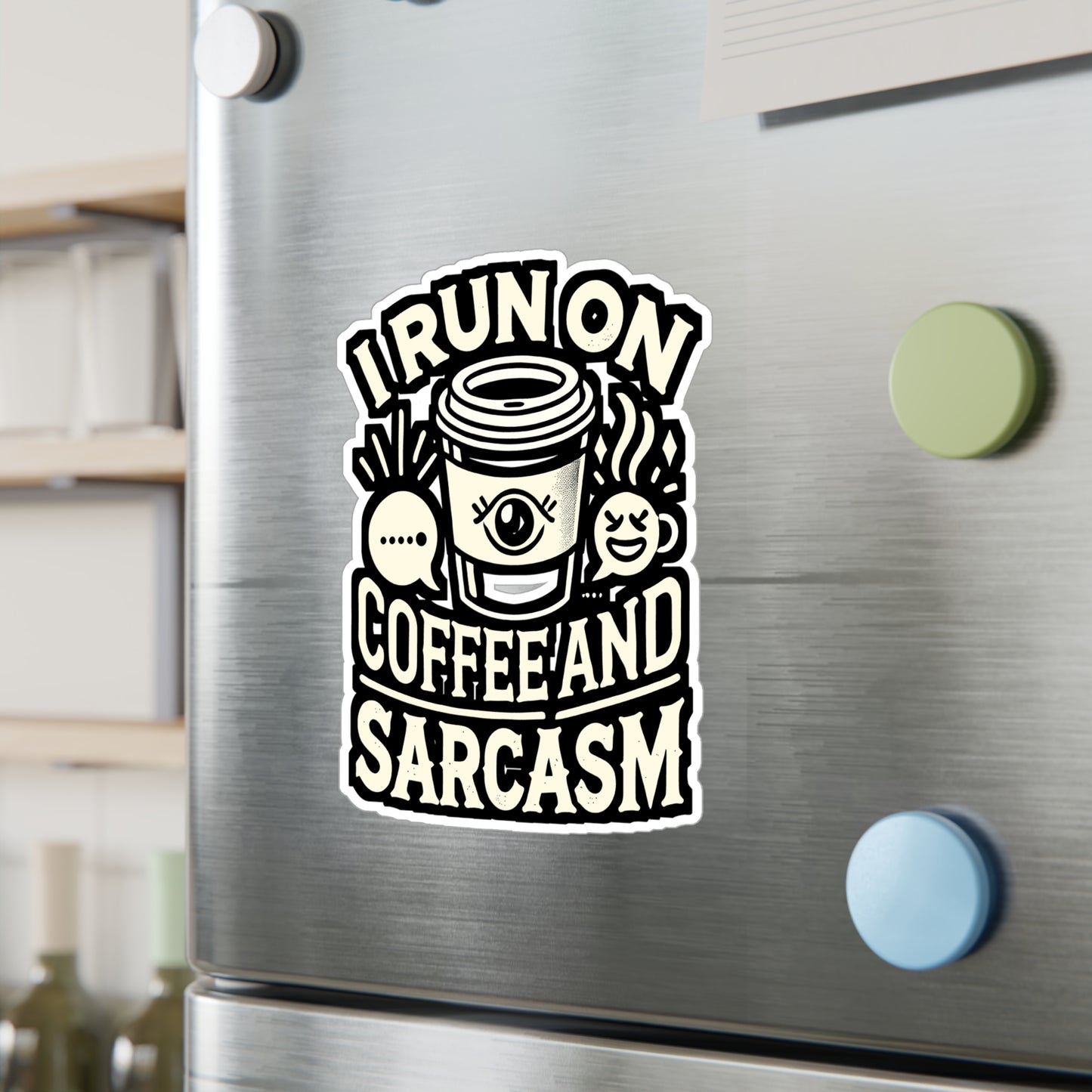 I Run On Coffee And Sarcasm - Coffee Sticker for Laptop Sticker. Water Bottle Sticker, Vinyl Sarcasm Decal - Coffee Gift